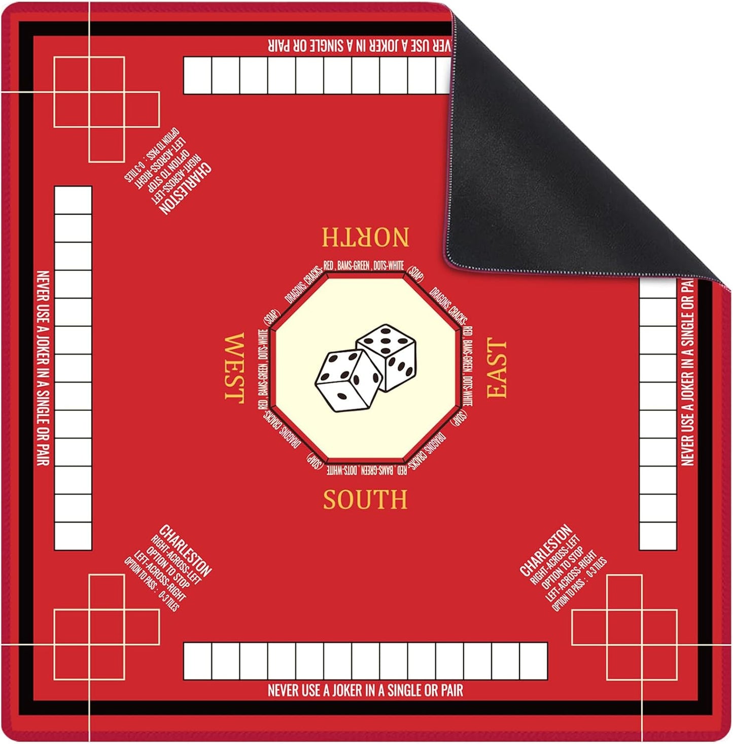 Mahjong Mat for Table 31.5''x31.5'', Mahjong Cloth Cover with Game Rules, Mahjong Tablecloth for Poker, Board Games Table Mat, Card Games, Tile Games, Dominoes (Red)