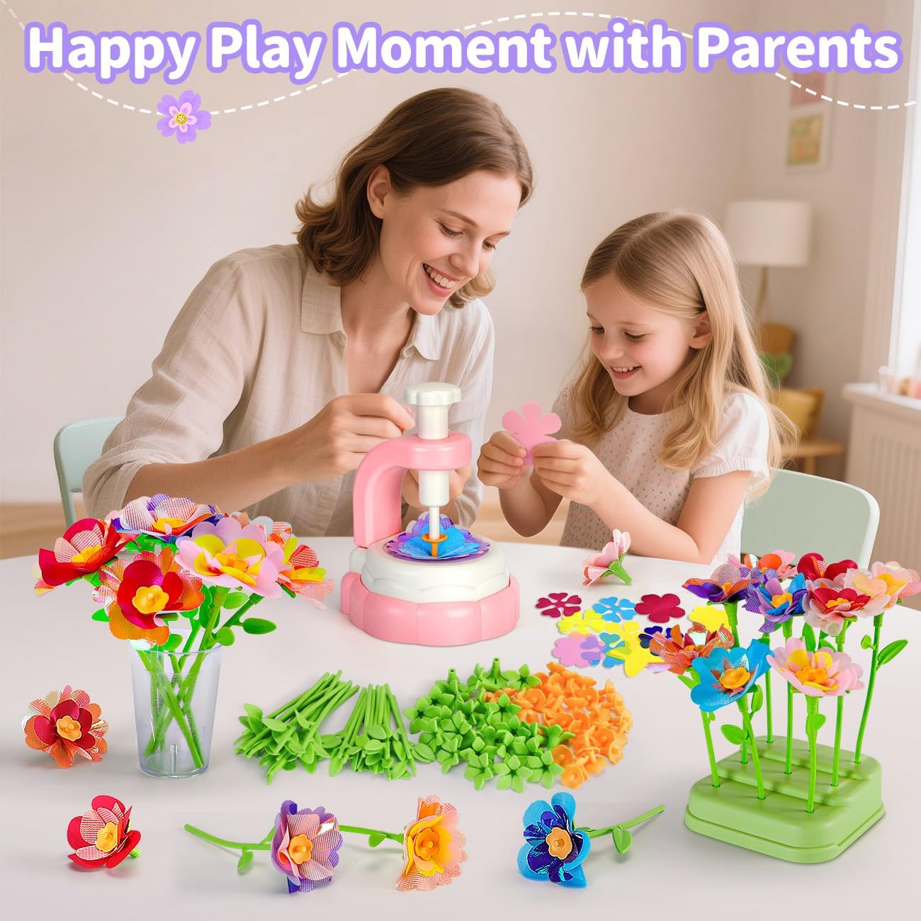 HahaGift DIY Fabric Flower Bouquets Toys - Arts and Crafts for Kids Age 4-6-8, Pressed Flowers Making Kit for Girls Toys 4-6-8, Craft Kits for 4 5 6 7 8 9 10 Year Old Girl Birthday Gifts