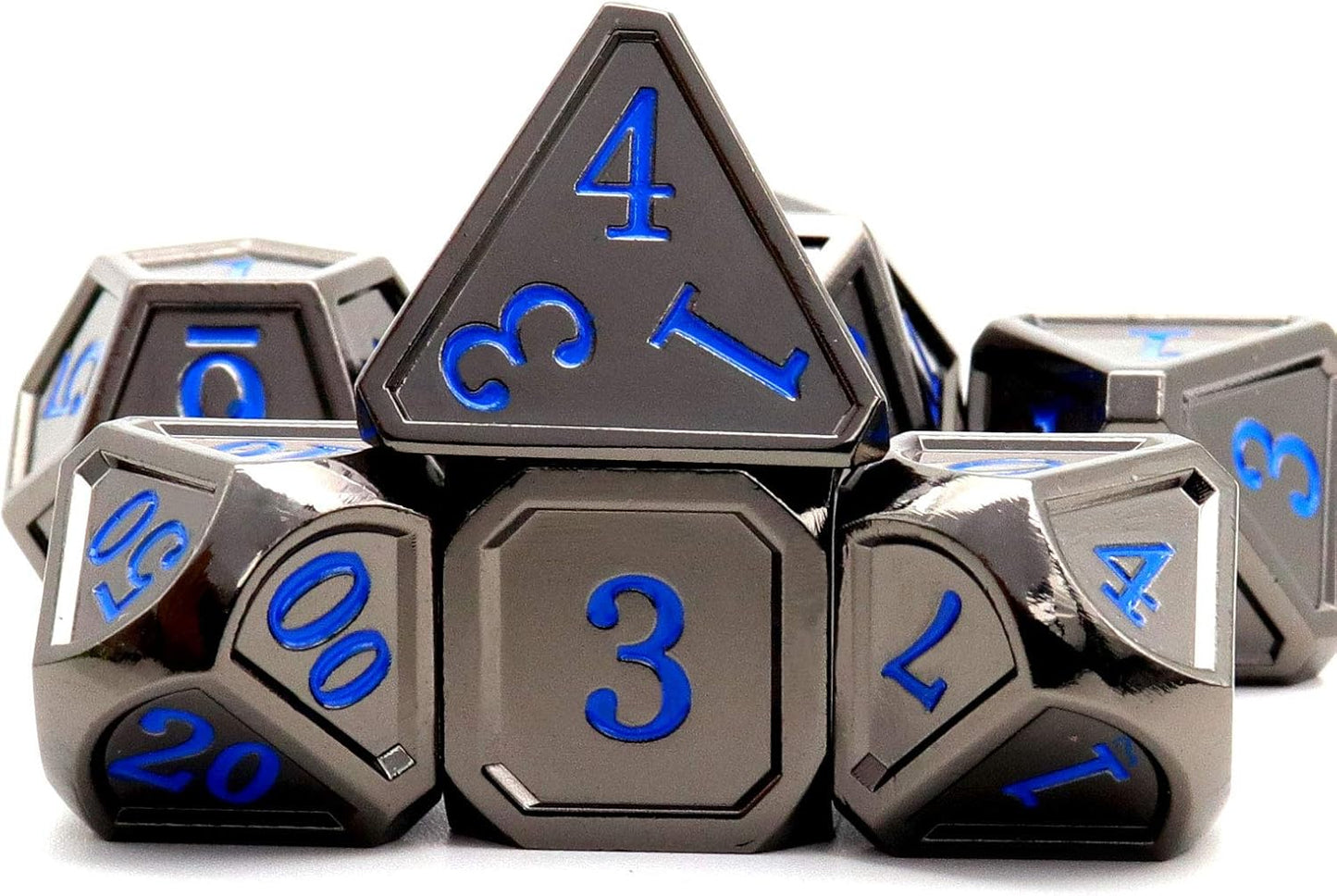 Haxtec Black Metal DND Dice Set D&D W/Gift Metal Case Polyhedral Dice Compatible with Dungeons and Dragons TTRPG-Black Blue Numbers