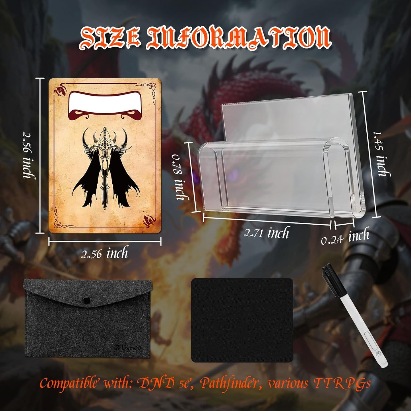 Byhoo DND Initiative&Combat Tracker Set-Waterproof Acrylic DM Screen Top with 25 Insert Cards,Compatible with Dungeons and Dragons 5e/Pathfinder/TTRPGs-DND Essentials Kit for Tabletop RPG Accessories