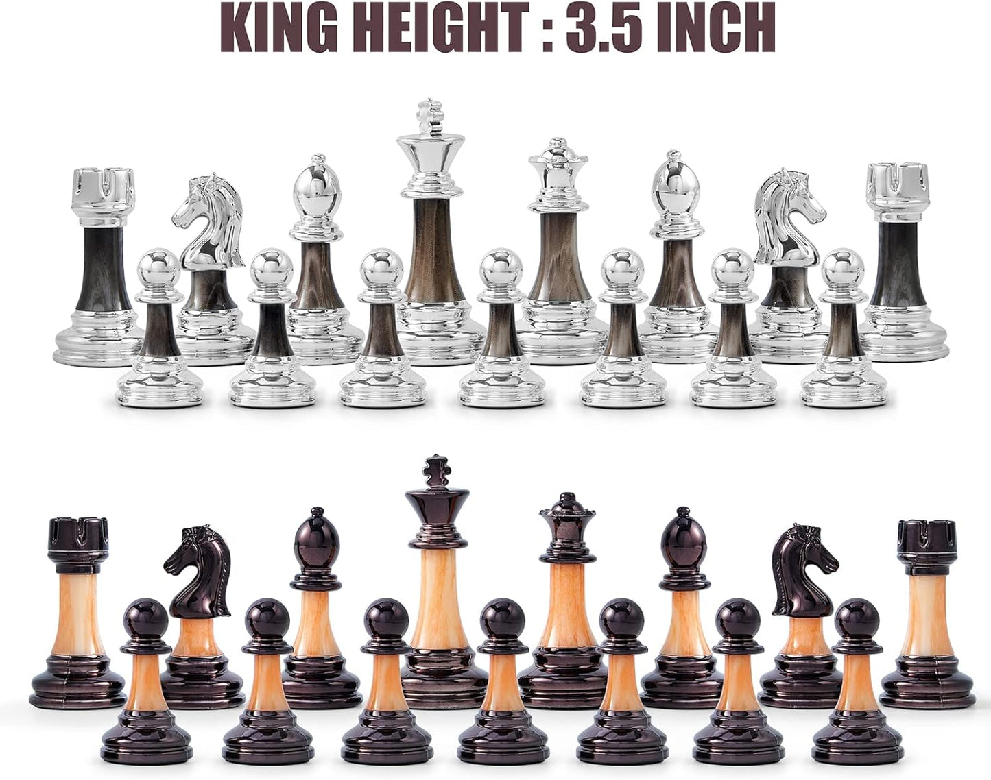 VAMSLOVE Chess Set Large 16''/42cm Folding Wooden Board with Deluxe Weighted Acrylic Chess Pieces - 3.5" King with Storage Slots for Adults House Warming Retirement Gift