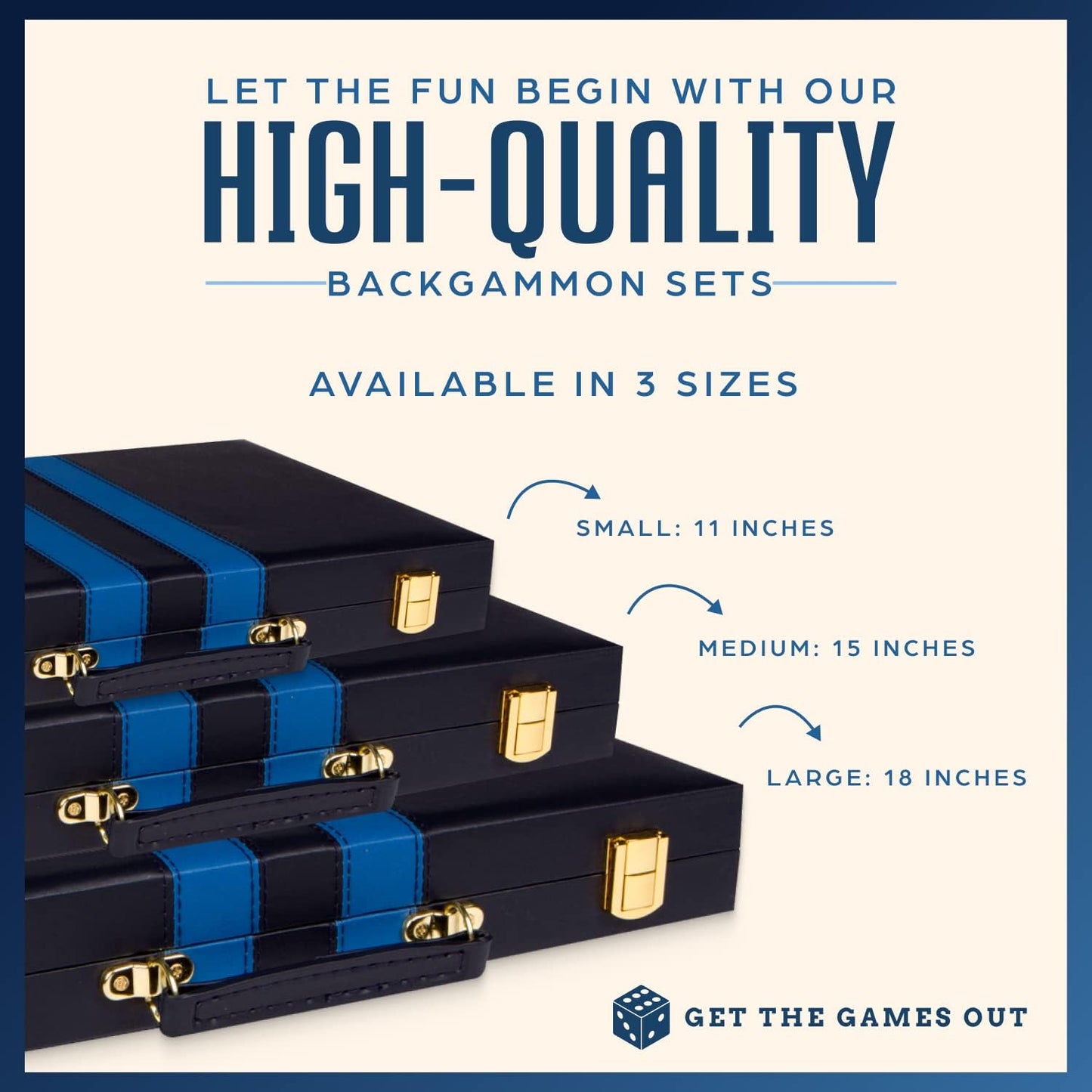 Get The Games Out Top Backgammon Set - Small Travel Size Classic Board Game Case - Best Strategy & Tip Guide (Blue, Small)