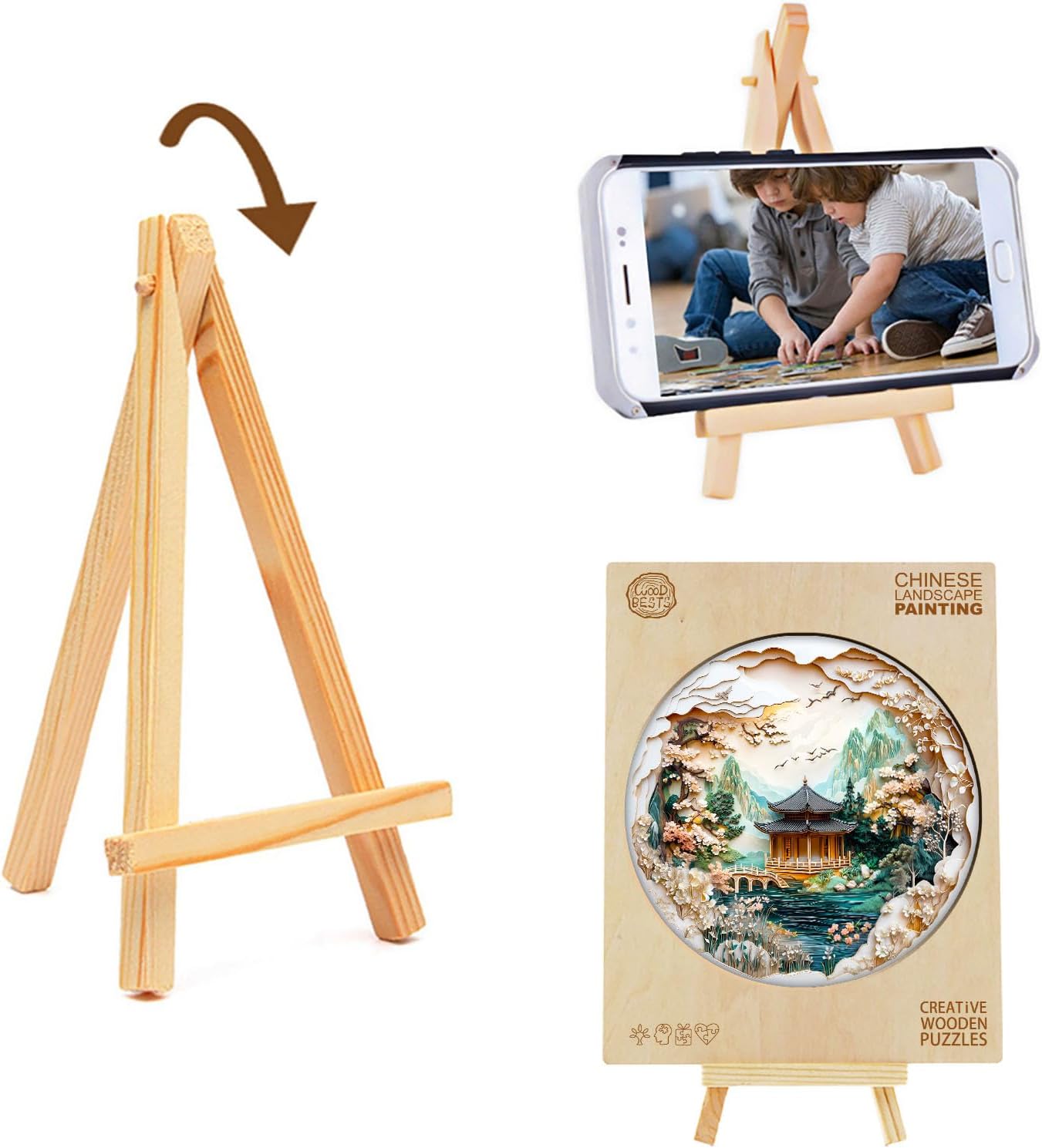 KAAYEE Wooden Puzzles for Adults, Chinese Landscape Painting Wooden Jigsaw Puzzle, 450 PCS Unique Shape Wood Puzzle Adult, 3D Visual Effect Flat Puzzle Birthday Family Games (XL-17.3 * 17.3in)