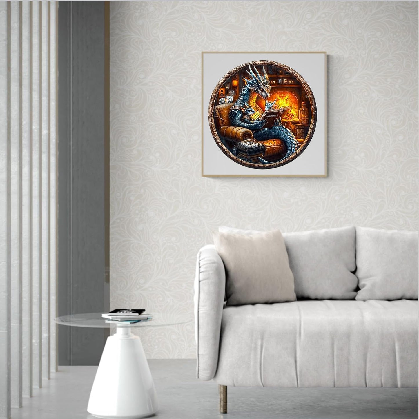 KAAYEE Wooden Puzzles for Adults, 3D Visual Effect Dragon Family Night Reading Wooden Jigsaw Puzzle Unique Shape Wood Puzzle Adult, 3D Effect Flat Puzzle Birthday Family Games (L-13.4*13.4 in-295pcs)