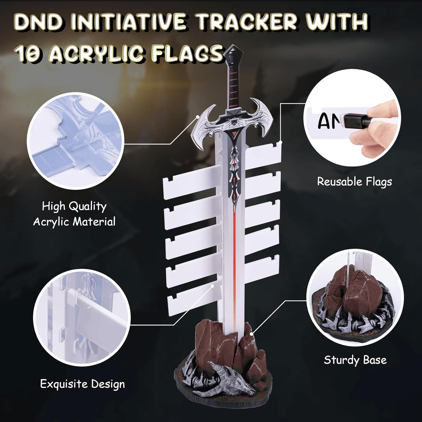 DND Initiative Tracker,Initiative Tracker with 10 Erasable Taken Flags,DND Accessories,Dungeons & Accessories Dragons