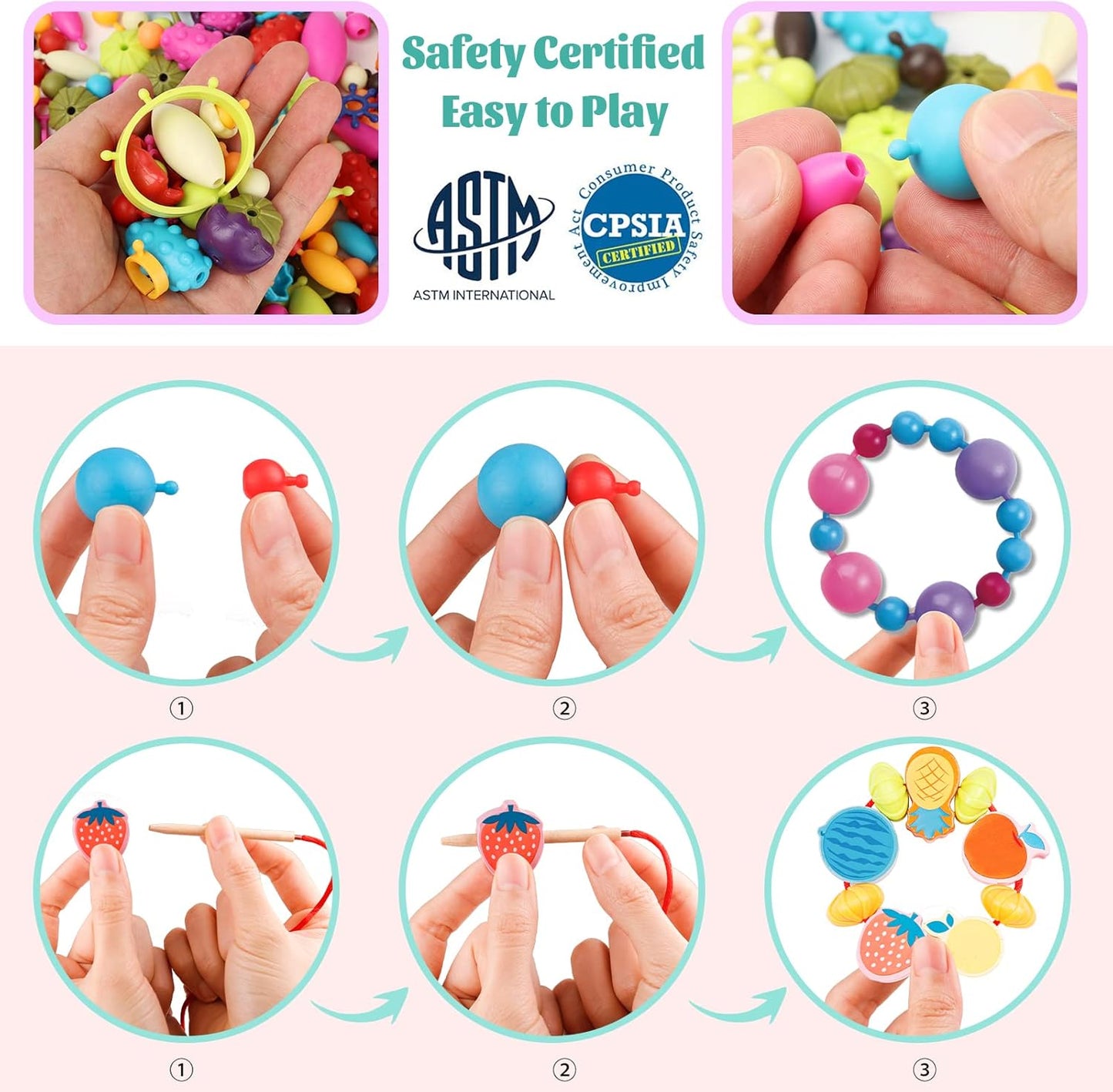 BEMITON Ideal Birthday Gift for Girls Aged 3 4 5 6 7 - Pop Beads Jewelry Making Kit, Arts and Crafts Toys for 3-7 Year Old Kids, DIY Set for Creative Play