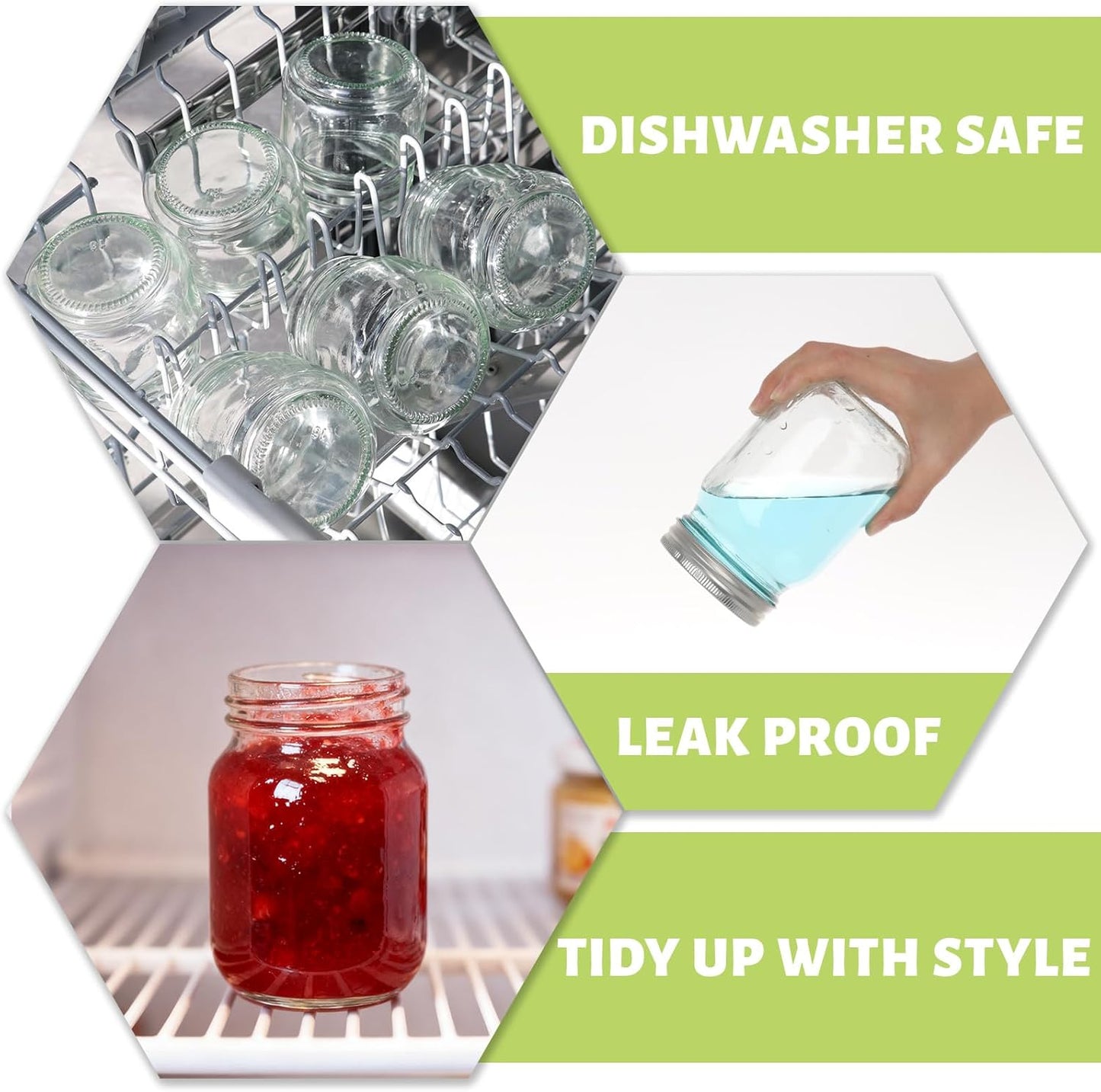 Haneye 16 oz Glass Mason Jars, 12 Pack Clear Glass Jars with Regular Lids, Canning Jars for Honey, Yogurt, Wedding Favors, Food Storage, Vegetables, Includes 40 Black Labels