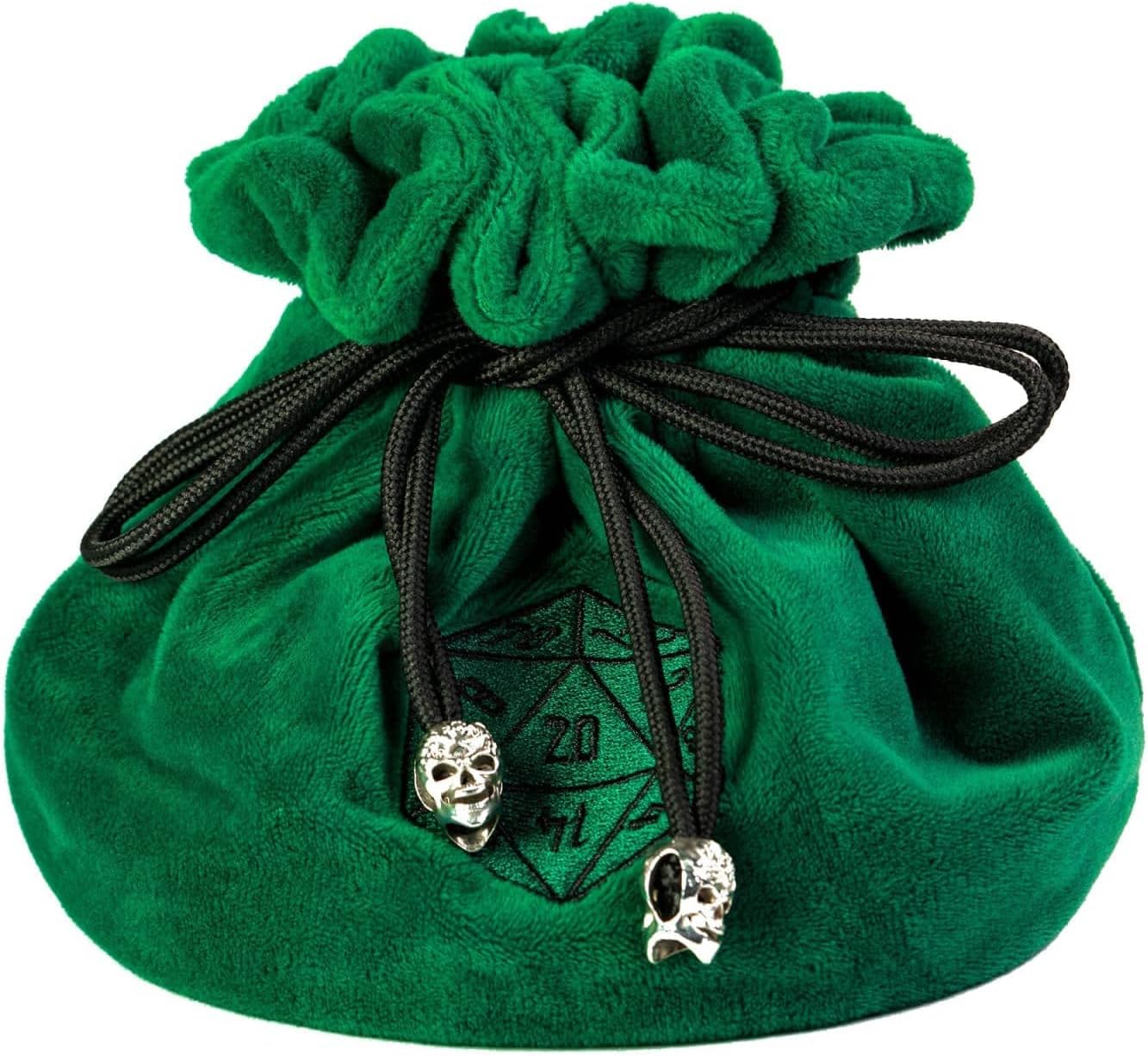 Large Dice Bags D&D with Pockets Green Storage Bag D20 Logo for DND RPG Game Dices - Capacity 200+ Dice