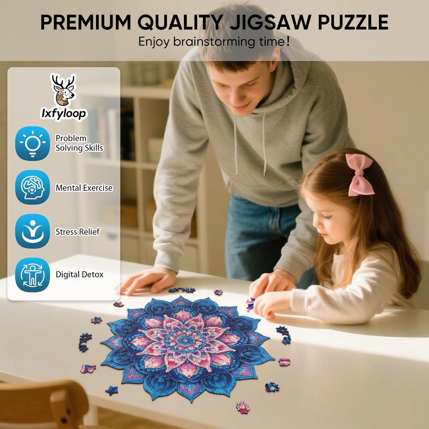 Wooden Puzzles for Adults, Mandela Lotus Adult Puzzles 192 Pieces, Wooden Jigsaw Puzzles Unique Shape, Best Gifts for Adults Family Game, 11.1x11.2 inch