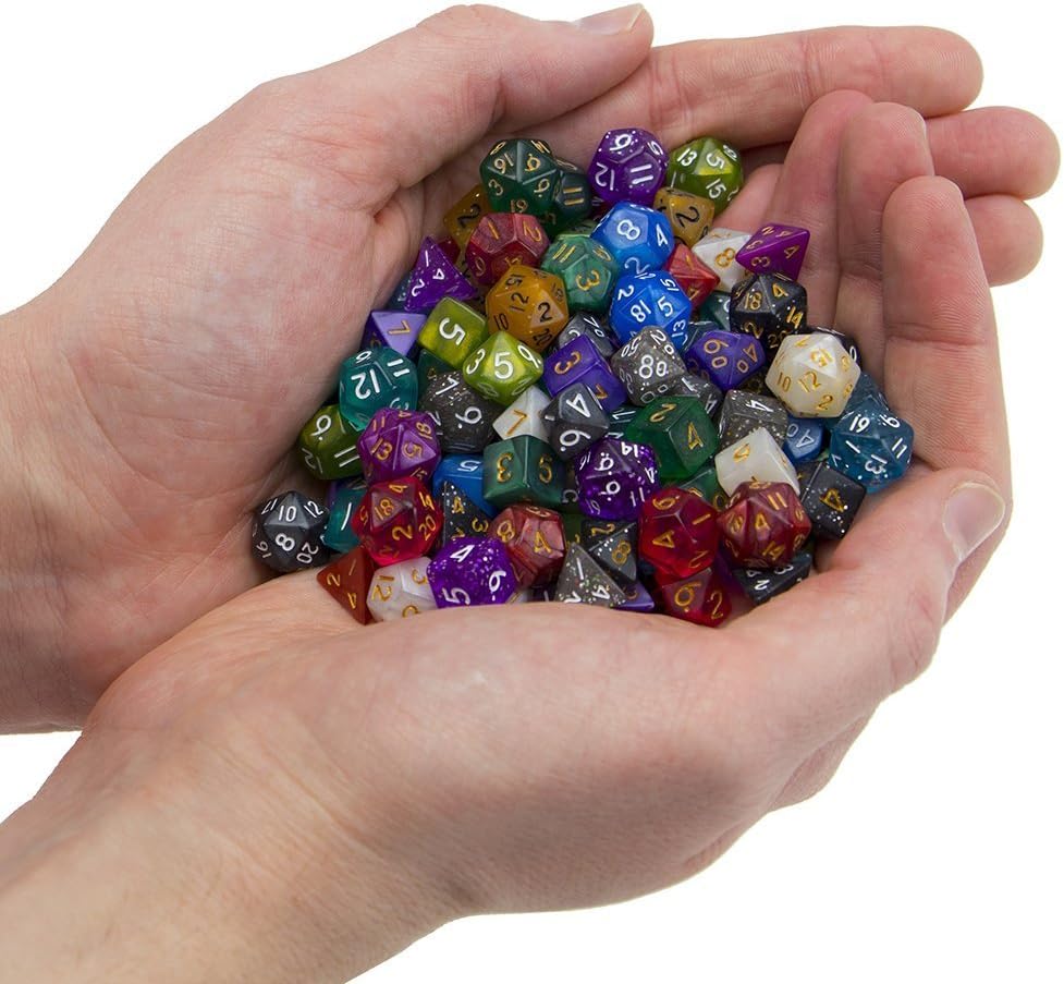 Wiz Dice Mini DND Dice Set - 140 Pieces Total (20 Sets of 7 Dice in Unique Colors) & Storage D&D Bag-Polyhedral Role Playing Dice - Perfect DND Accessories for TTRPG Dice - Hafling's Haversack