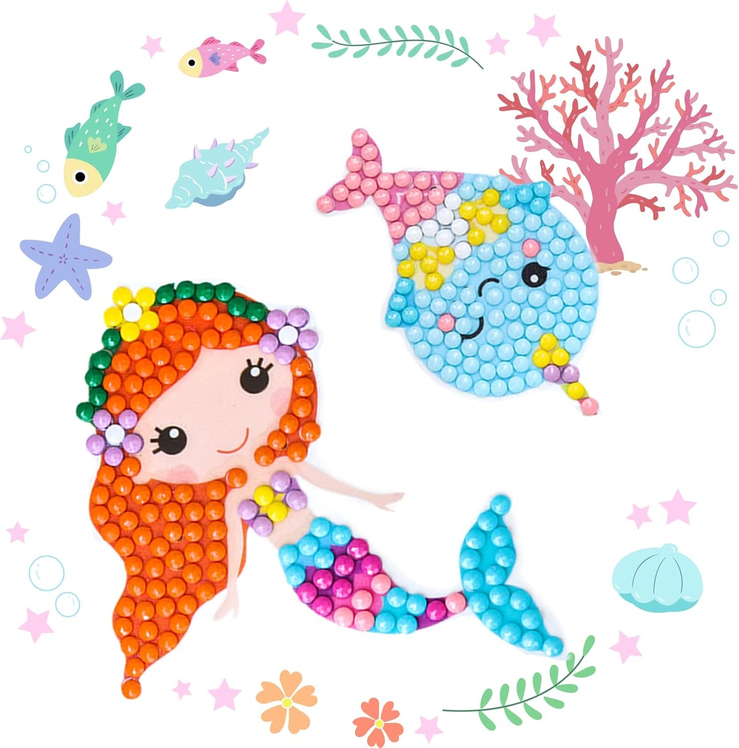 Cymbana Diamond Painting Kits for Kids 18 Pcs Princess and Their Buddy Gem Art Sticker for Kids Ages 6-8 8-12 Contains Unicorn, Mermaid