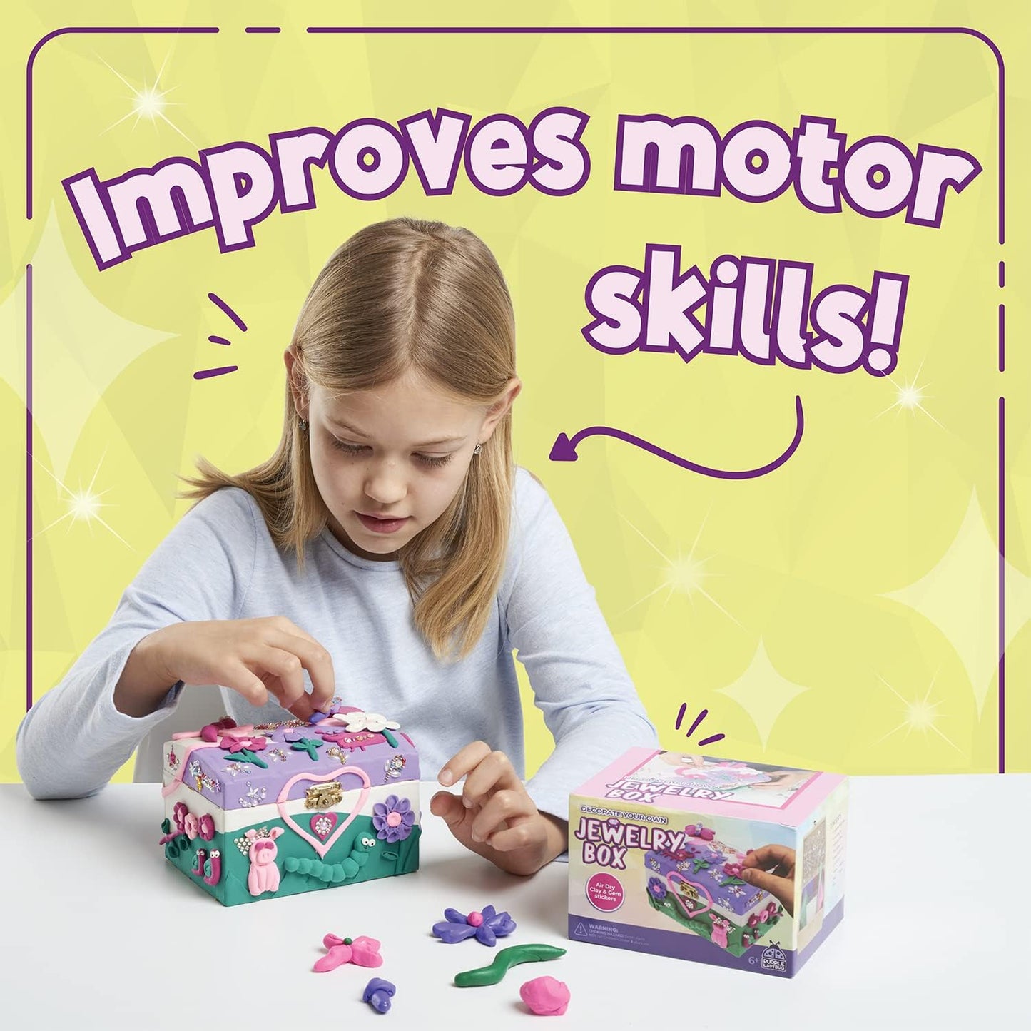 PURPLE LADYBUG Design Your Own Jewelry Box Craft Kit with Clay & Gem Stickers – Craft for Girl 8-12, Girls Arts & Crafts Age 6-8 & Up – Birthday Gift for Girls 8-10 Years Old