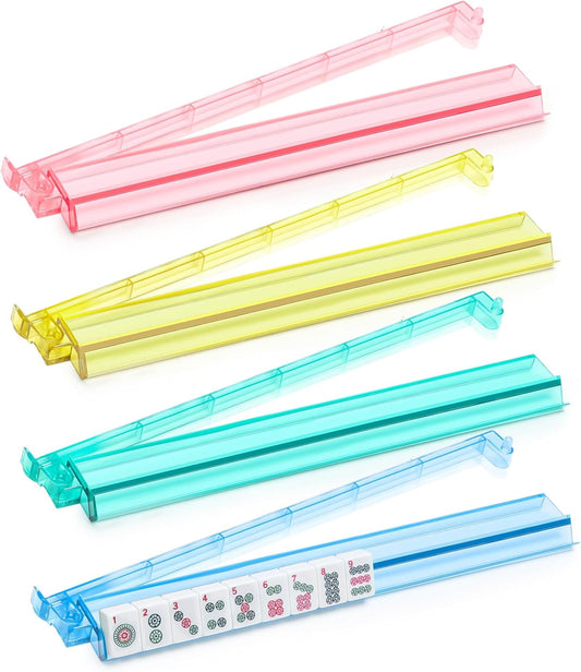 Mahjong Racks with Pushers Set of 4, Mahjong Tile Pushers and Racks, Acrylic Majiang Tile Holders Accessories (4 Colors)