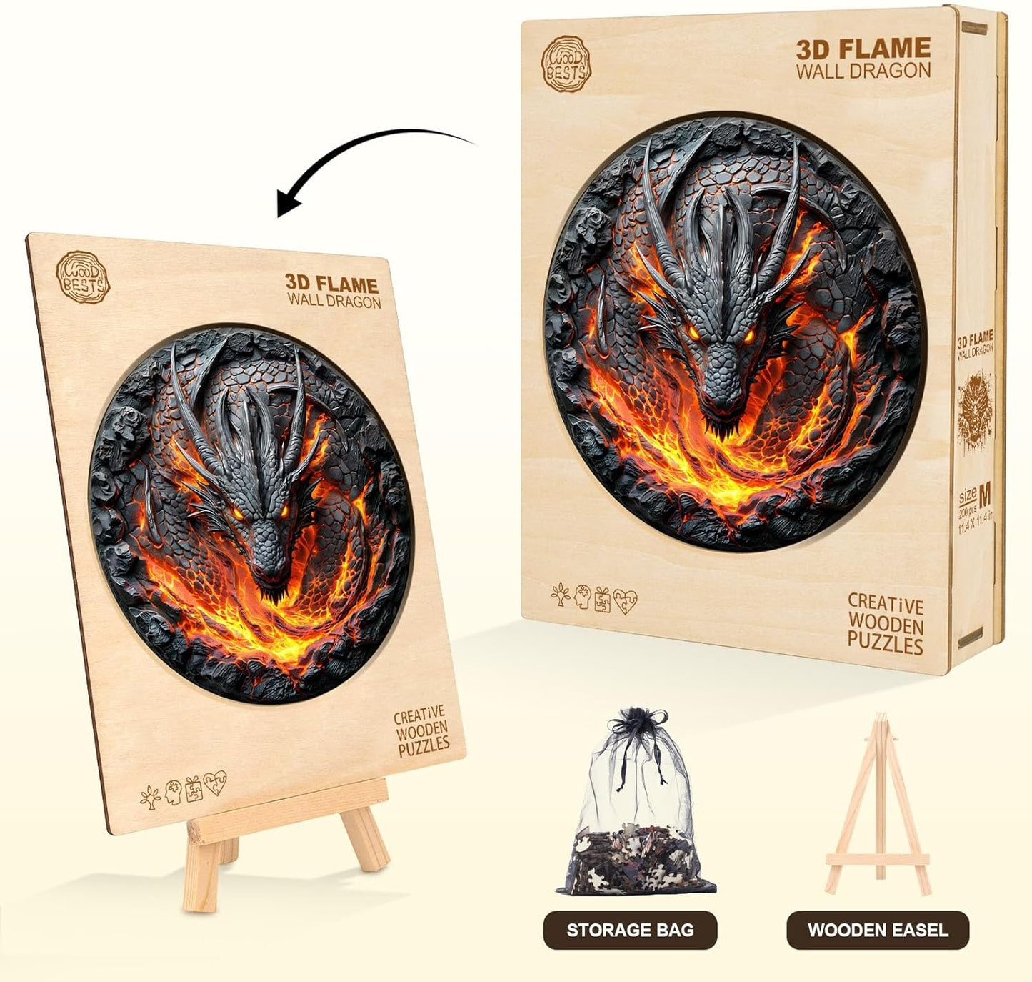 Wooden Puzzles for Adults, 3D Fire Dragon Puzzles, Wood Adult Puzzle, Birthday Gifts for Puzzle Lover (L-13.4 * 13.4 in 270pcs)