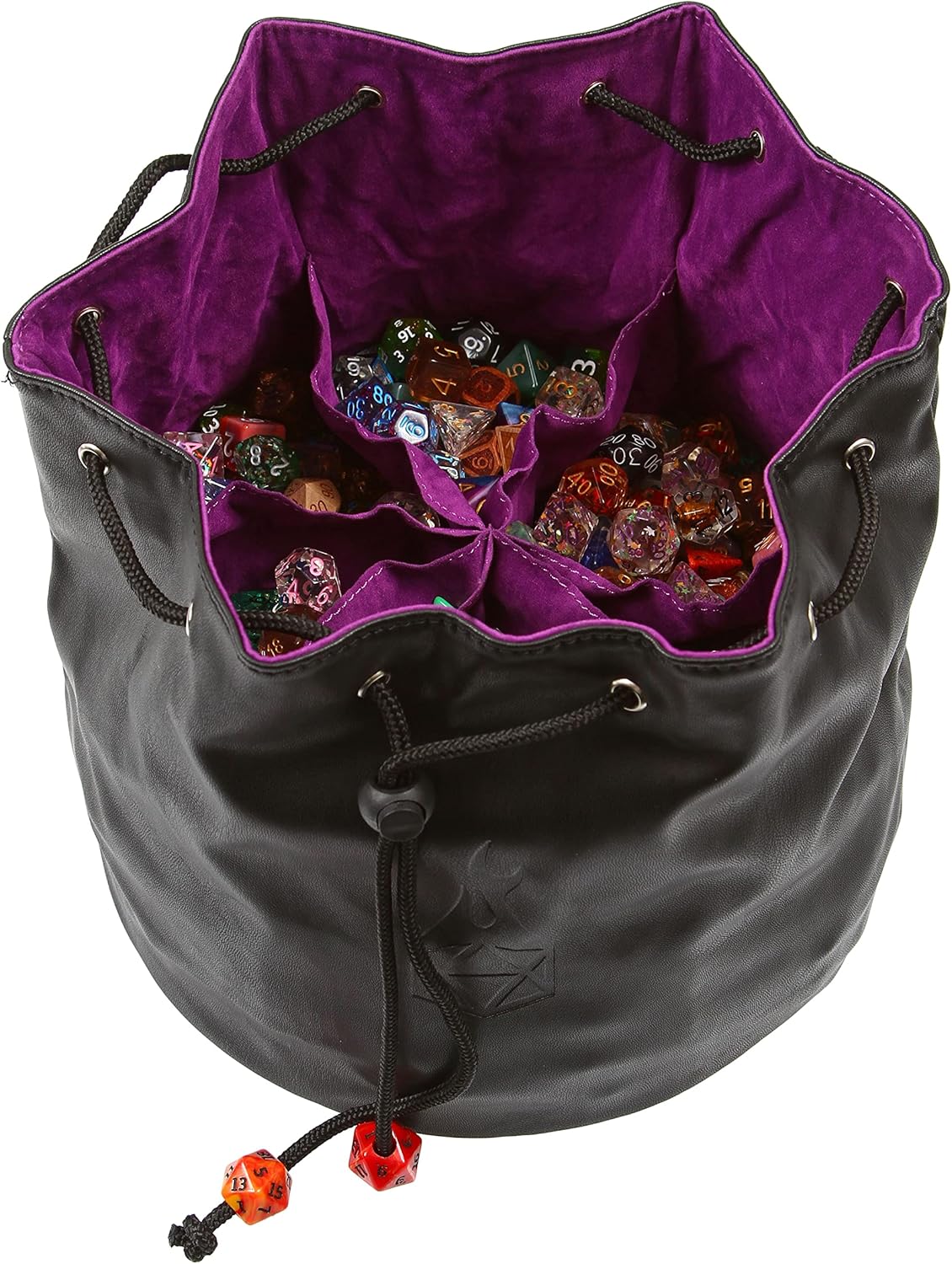 Forged Dice Co. Pouch of The Endless Hoard Dice Bag - Holds Over 1,000 Polyhedral Dice - Dice Storage Bag with 7 Pockets - Perfect for Bulk Dice - Black/Purple