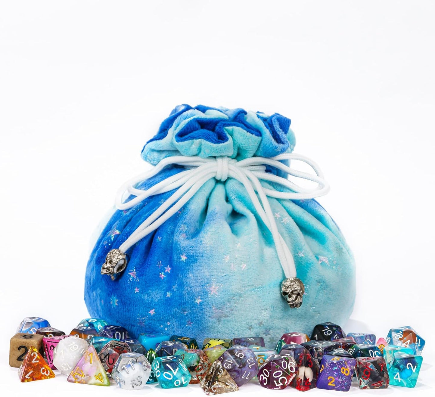 Large Dice Bags with Pockets Blue Storage Bag Star Pattern for DND RPG Game Dices (with 1lb Random DND Dice)