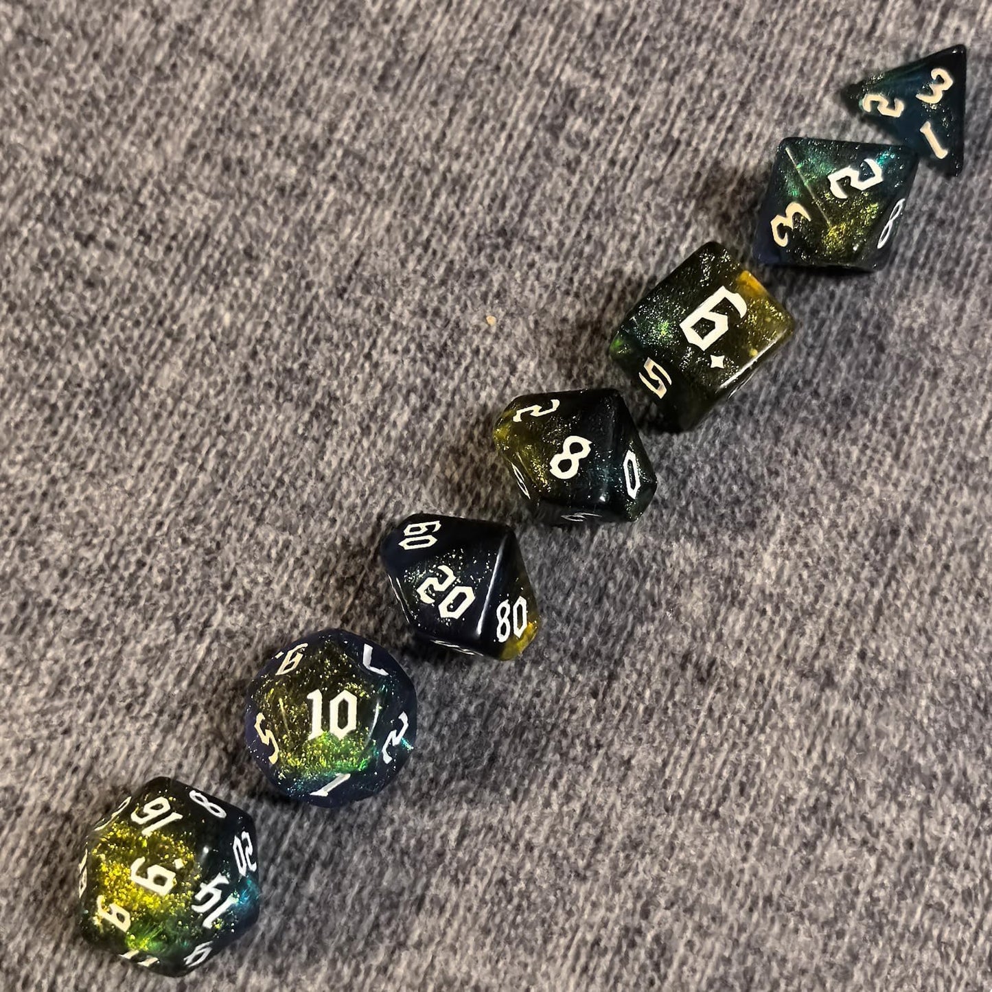 DND RPG Dice Set, Nebula Polyhedral Dice for Dungeons and Dragons, Mystery 7-Piece Set (Blue Gold)