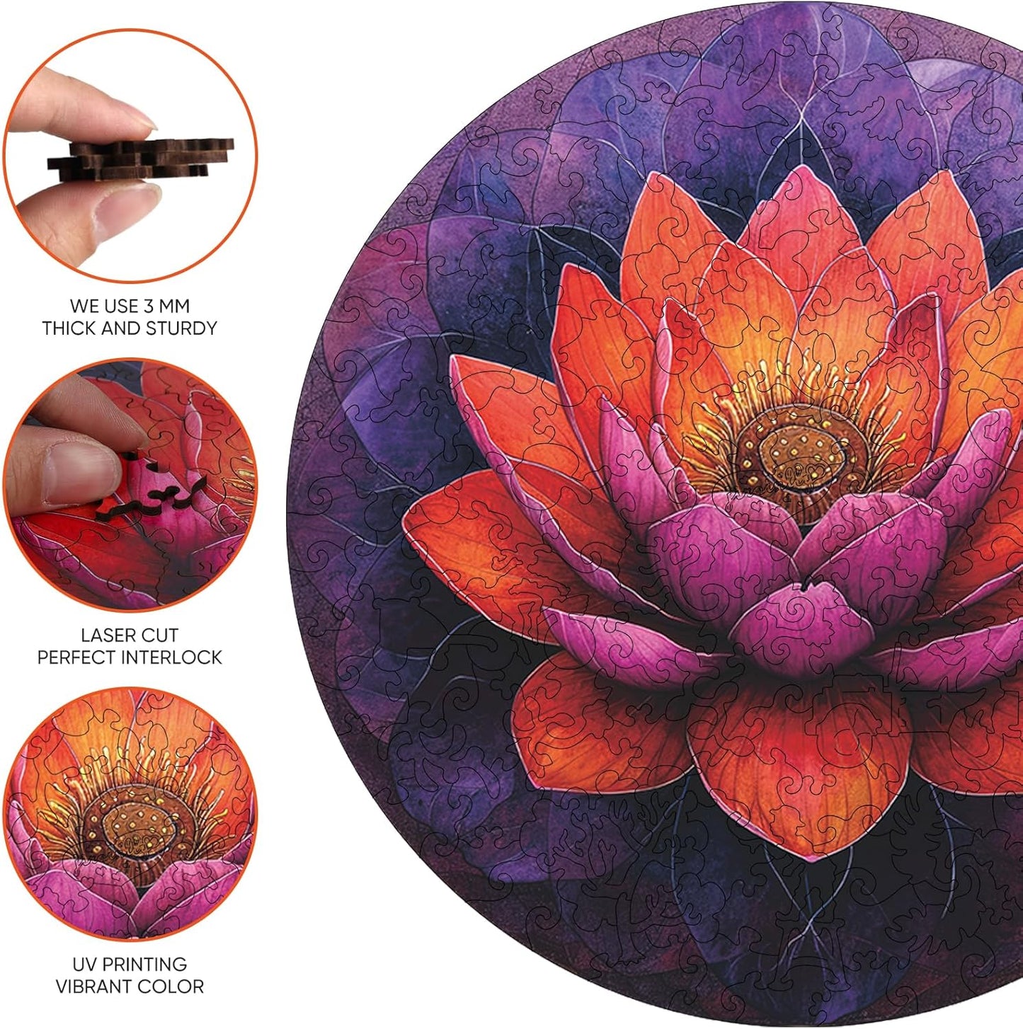 Flower Wooden Puzzle for Adults, Mandala Jigsaw Puzzles 200 Piece, Unique Shapes Family Reunion Puzzle for Adults and Kids, Beautiful Package, Best Gift for Family Friends Medium 11.2x11.2in