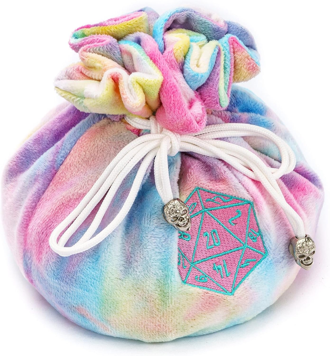 Large Dice Bags with Pockets Rainbow Storage Bag D20 Logo for DND RPG Game Dices (with 1lb Random DND Dice)