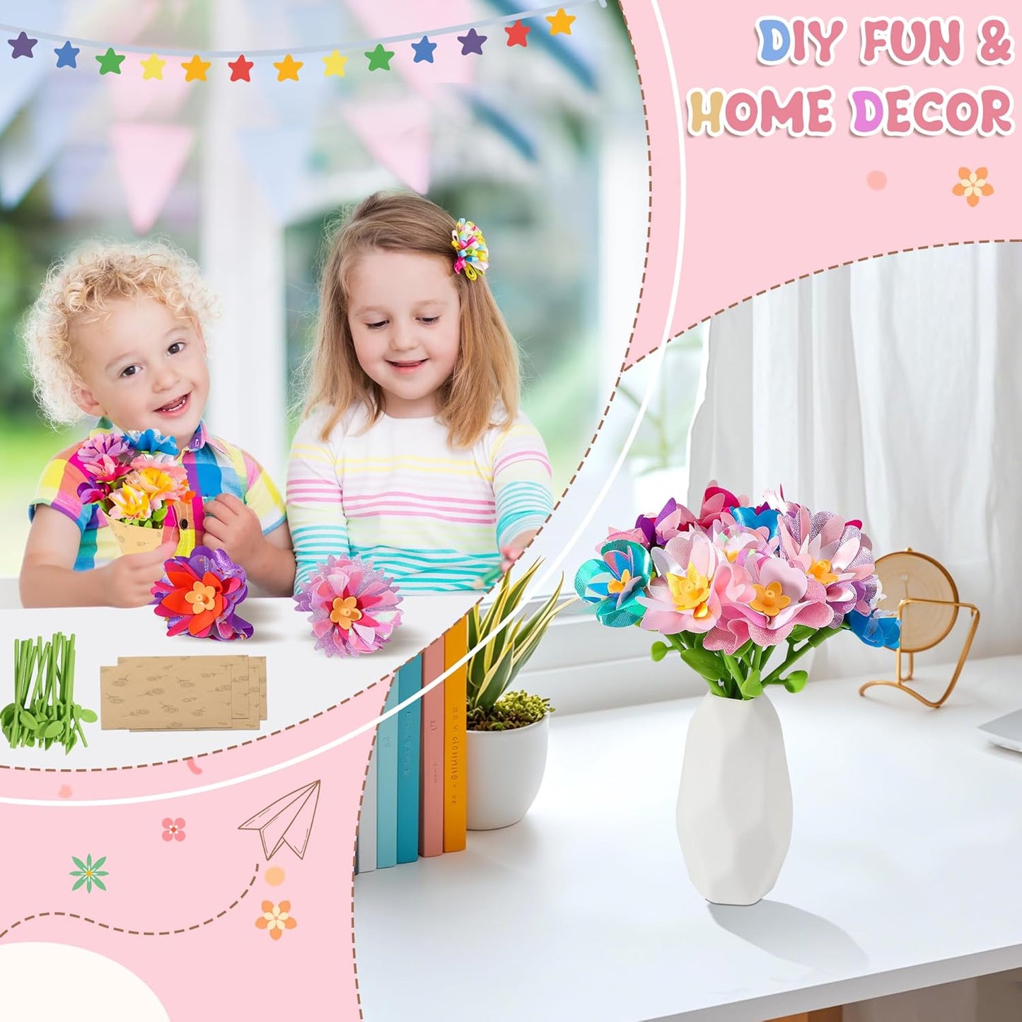 Plesechde DIY Fabric Flower Bouquets Toys Accessories,Arts and Crafts Toy Accessories with 110pcs Petals,Ideal Gifts for Kids 3+ Years Old for Birthday,Christmas