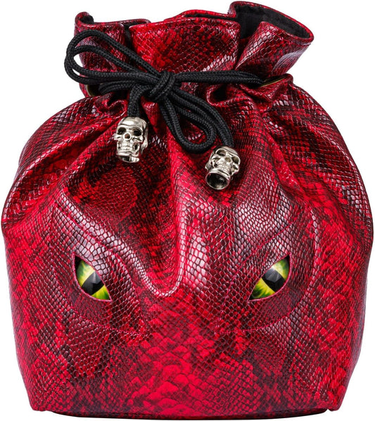 Large DND Dice Bag Leather Dice Storage Bag Red D&D Drawstring Pouch with Pockets for RPG Table Games - Can Hold 200+ Dice