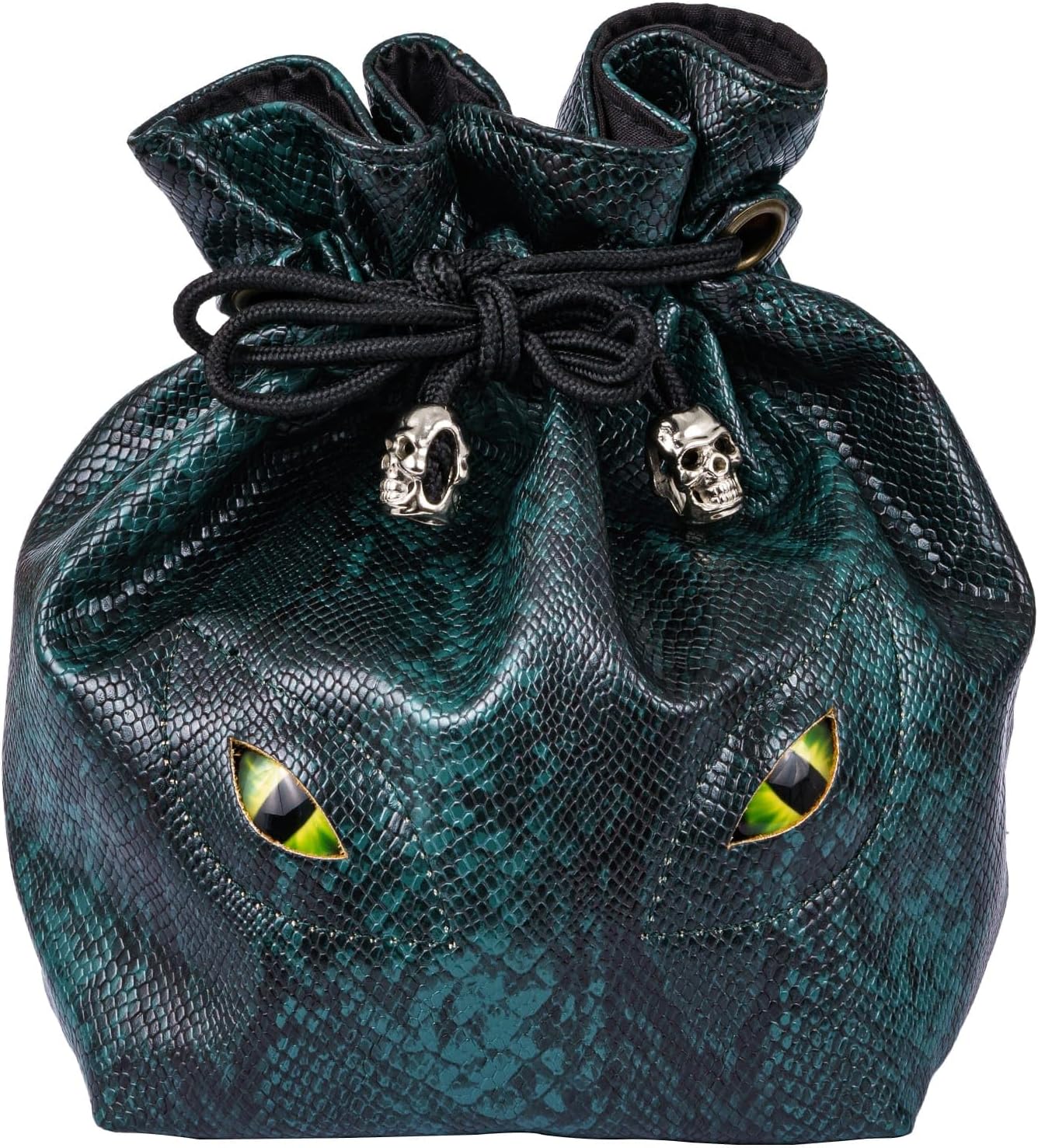 Large DND Dice Bag Leather Dice Storage Bag Dark Green D&D Drawstring Pouch with Pockets for RPG Table Games - Can Hold 200+ Polyhedral Dice