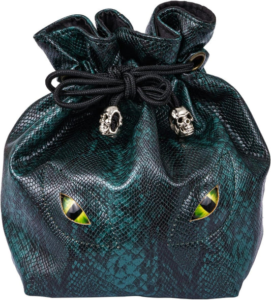 Large DND Dice Bag Leather Dice Storage Bag Dark Green D&D Drawstring Pouch with Pockets for RPG Table Games - Can Hold 200+ Polyhedral Dice