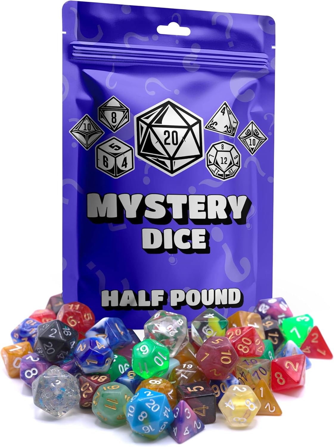 Half-Pound Mystery Dice Bag – Full Polyhedral Sets & Unique Secret Styles - Rainbow Transparent, Starry, Pearlescent, & Jade Textured Dice for RPG Gamers & Collectors