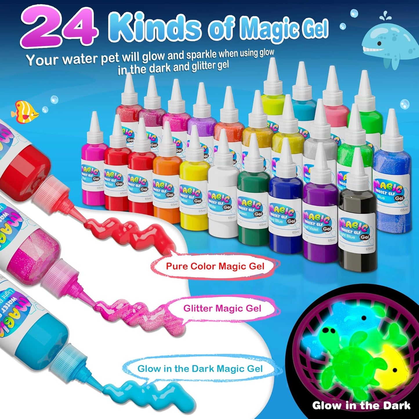 Magic Water Elf Toy Kit - Water Fairy Water Gel Kit, 24 Pcs Magic Gel and 18 Molds - Create Fun Water Toys, Ideal Xmas Gifts for Boys Girls Ages 6+