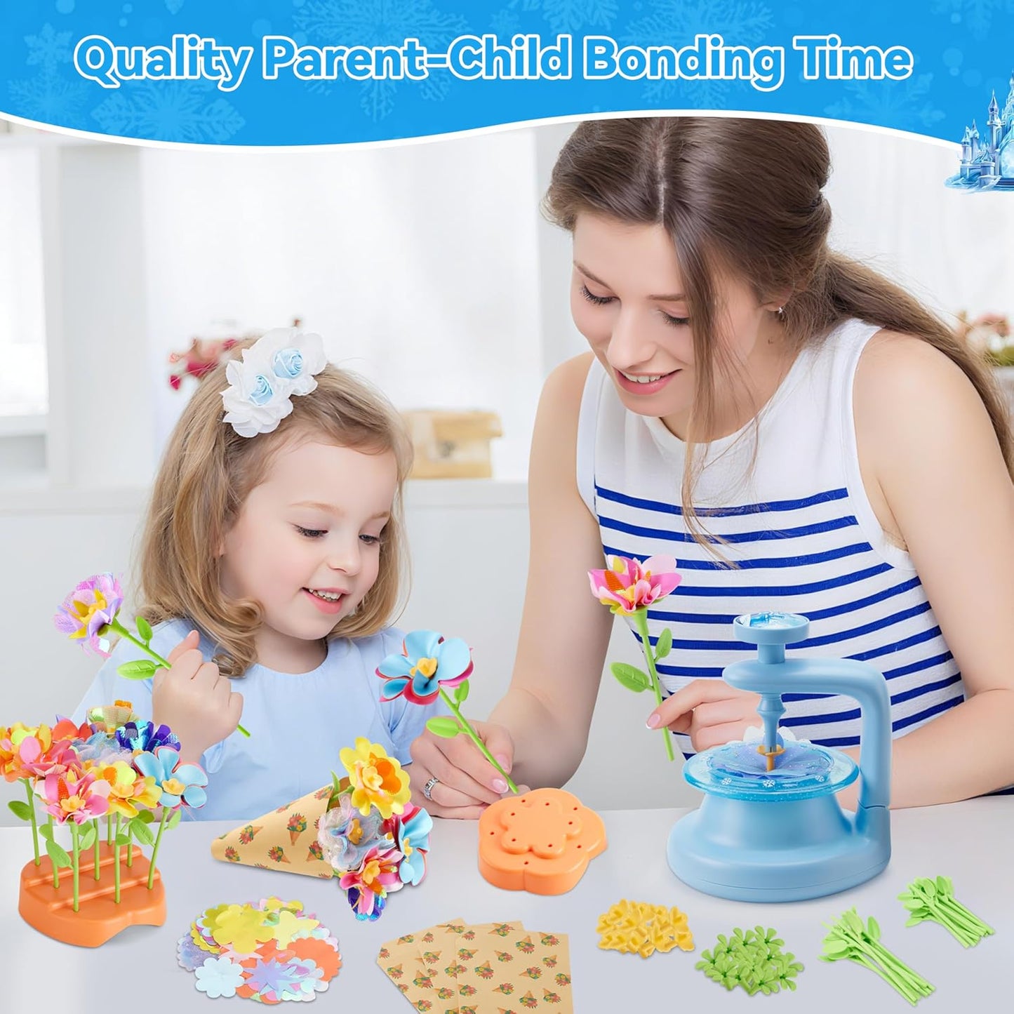 Hamdol DIY Flower Bouquet Kit for Boys and Girls Ages 4-8, Fabric Arts & Crafts Toy for Kids 5 6 7 8, Educational STEM Activity Set, Creative Gift Idea for Birthday, Christmas, or Holiday