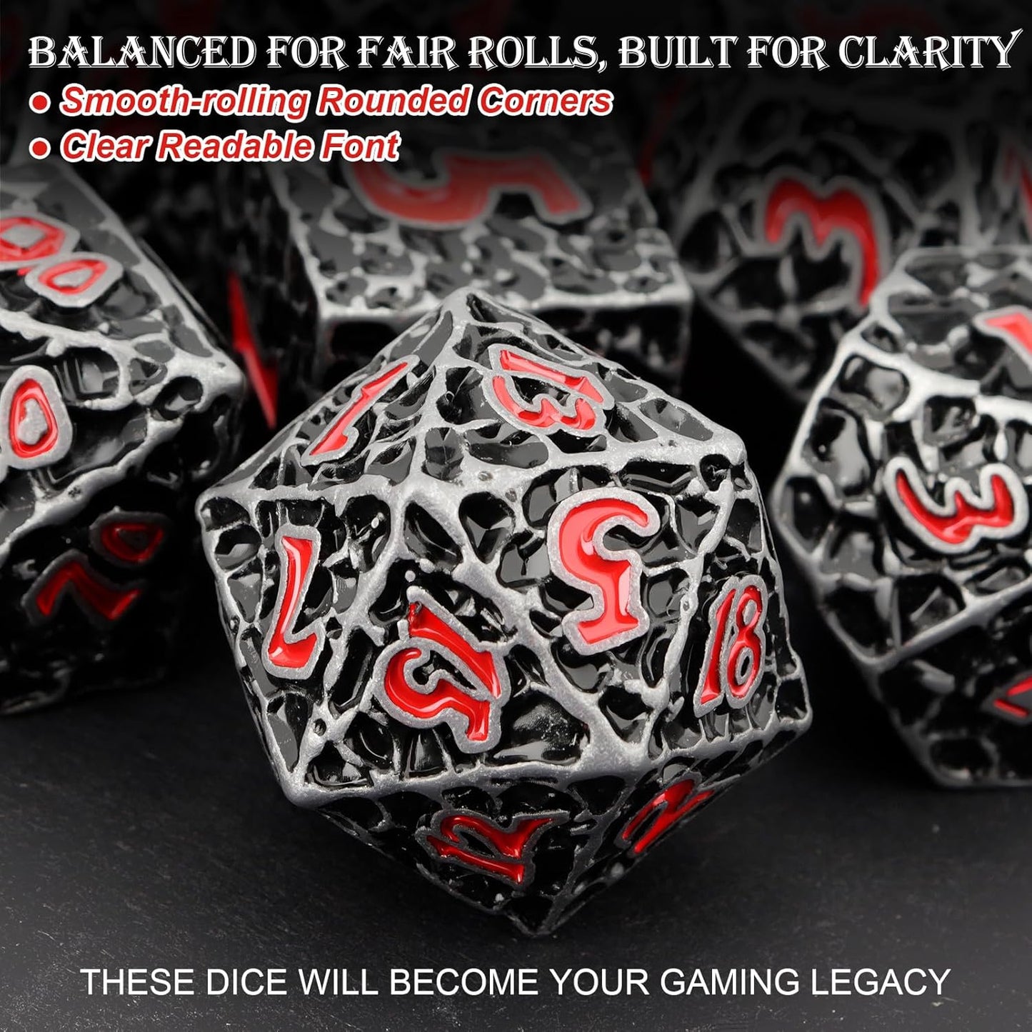 Haxtec DND Dice Set Metal Dice Compatible with Dungeons and Dragons D&D Gift TTRPG Antique Iron Red Polyhedral Dice