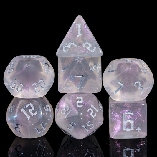 7-Die DND Dice Set Polyhedral Dice Set with Leather Bag D&D Dice Set for RPG Table Games (Transparent w/Glitter)