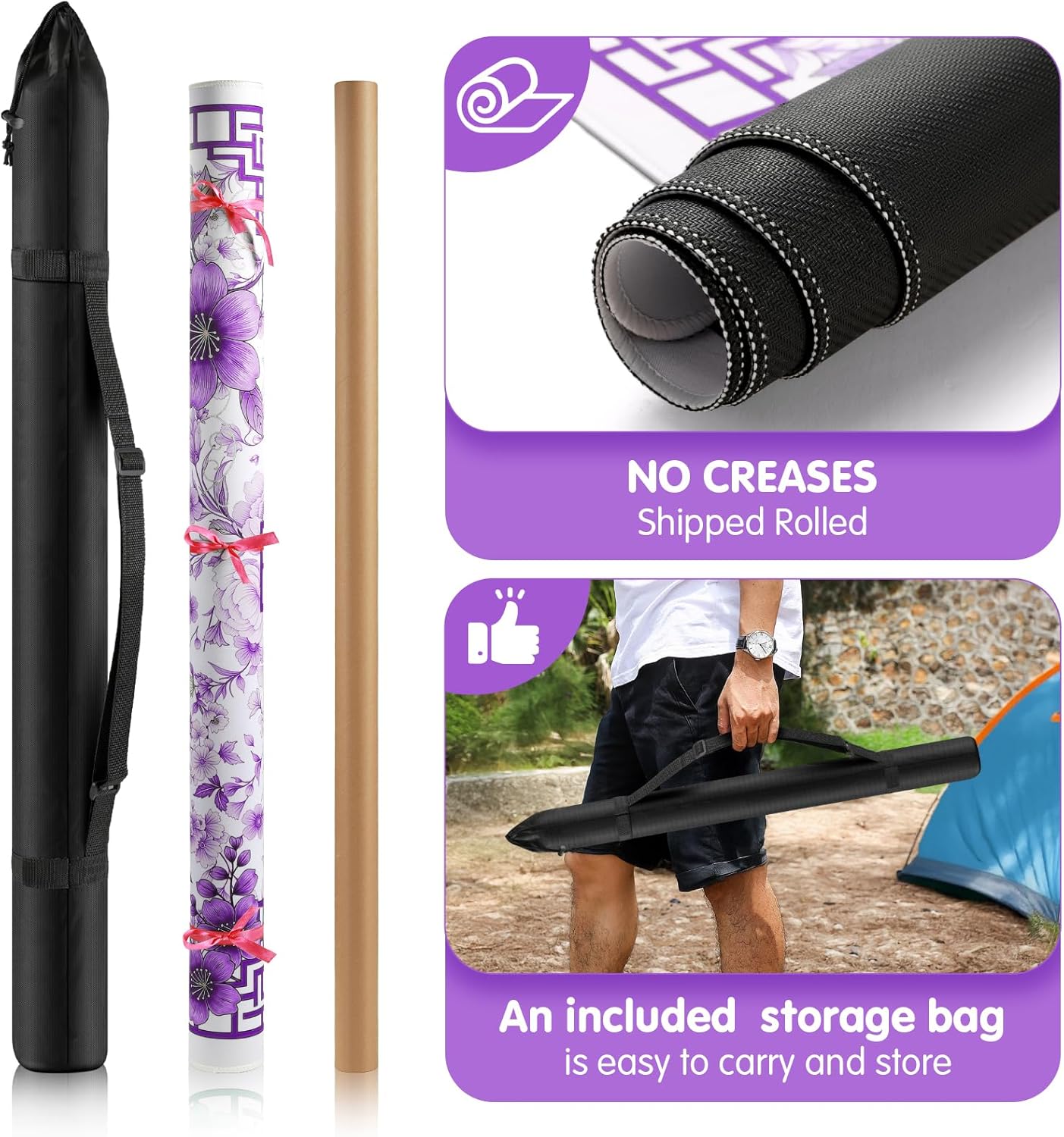 Mahjong Mat for Table 33x33 Inch, No-Crease, Anti-Slip, Noise-Reducing American Mahjong Mat, Mahjong Table Mat with Carry Bag,Neoprene Mahjong Mat for Poker, Card, Board(Purple)