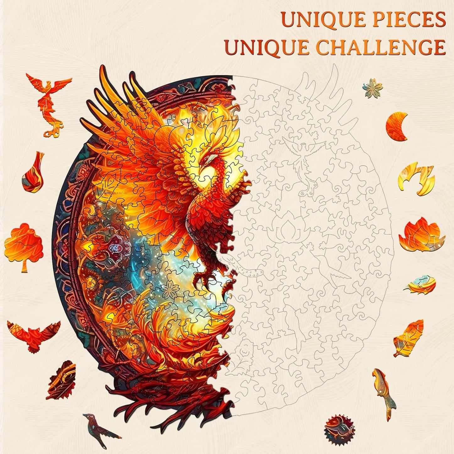 KAAYEE Wooden Jigsaw Puzzles-Wooden Puzzle Adult Unique Shape Advanced Phoenix Wooden Jigsaw Puzzle for Adult, Fathers, Family Puzzles 14.9 * 13.8in 290pcs,Chritmas Gift