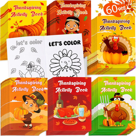 60PCS Thanksgiving Activity Books Party Favors for Kids - Fall Games Coloring Maze Book in Bulk, Classroom Activities Crafts Gifts