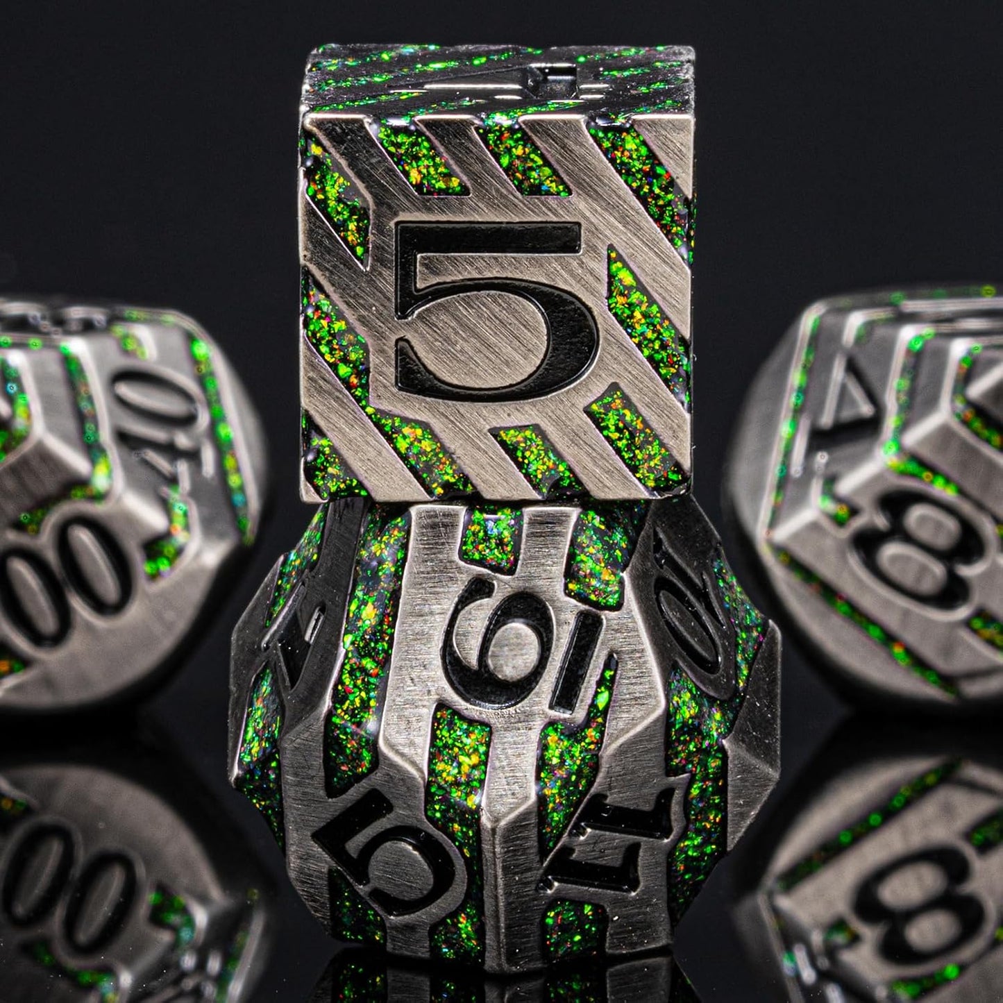 Stripe Metal Dice Set D&D,7PCS Solid Metal Glitter Dice with Gift Box,RPG Polyhedral Dice Set for DND Table Game