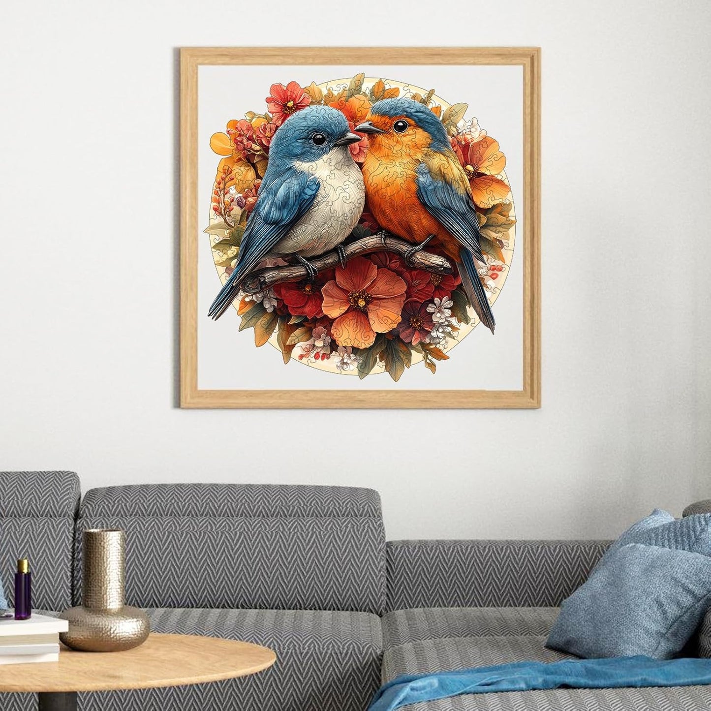 Wooden Puzzle for Adults, Twin Birds Jigsaw Puzzles 500 Piece, Unique Shapes Family Reunion Puzzle for Adults, Beautiful Package, Best Gift for Family Friends Medium 11.4x11in