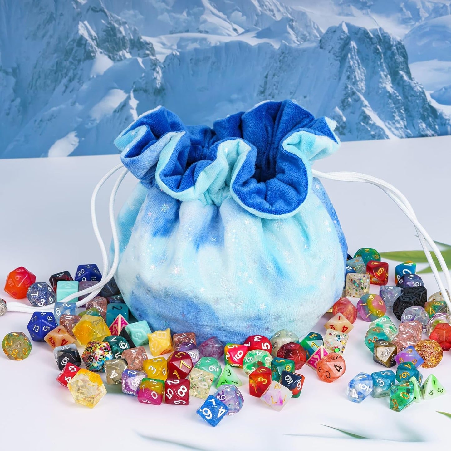 DND Dice Bags Large with Pockets Blue Storage Bag Star Pattern for D&D RPG Game Dices - Capacity 200+ Dice