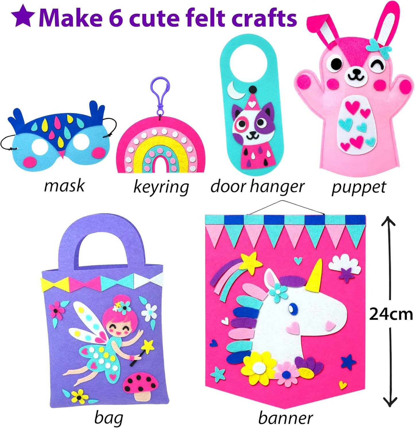 KRAFUN My First Beginner Felt Kit Unicorn Girl Animal Craft for Kids, Toddlers, Boys, Girls Age 3-6 Years Old, Include 6 DIY Handmade Arts and Crafts Projects, Activities Preschool Creative Toys