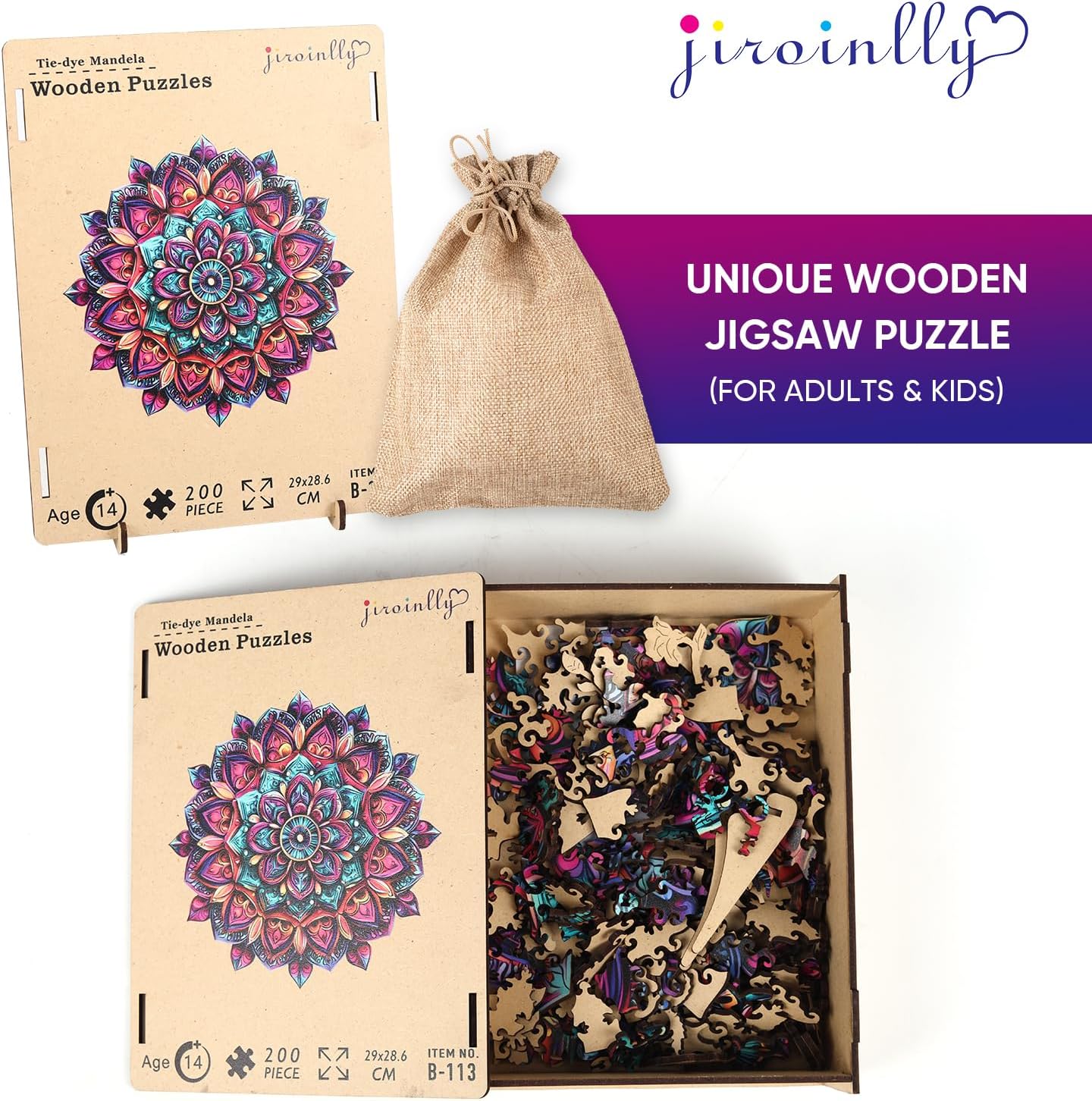 Wooden Jigsaw Puzzles, Mandela Wooden Puzzles for Adults, 500 Pcs King Size 16.8'' x 16.9'', Luxurious Shaped Wood Puzzle, Beautiful Package, Best Gift for Adults and Kids, Family Game