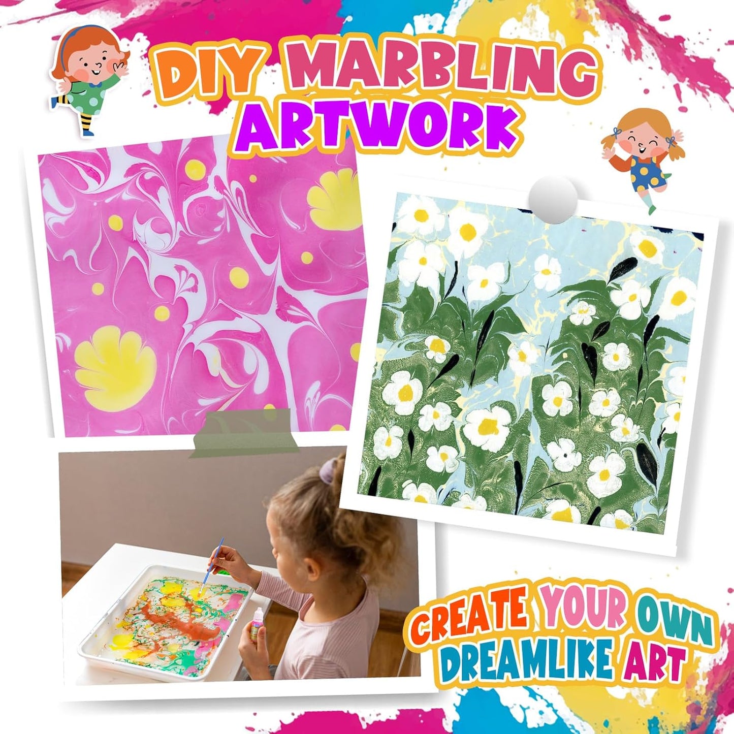 Glow Water Marbling Paint for Kids, Arts and Crafts Crafts for Kid Age 6-12 Birthday Gifts Ideas (Marbling Paint Blue)