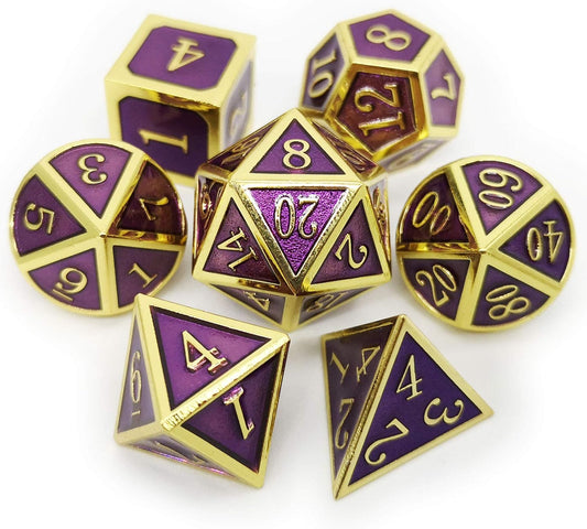 Haxtec D&D Metal Dice Set Gold Purple DND Dice Compatible with Dungeons and Dragons Gifts RPG Roleplaying Dice