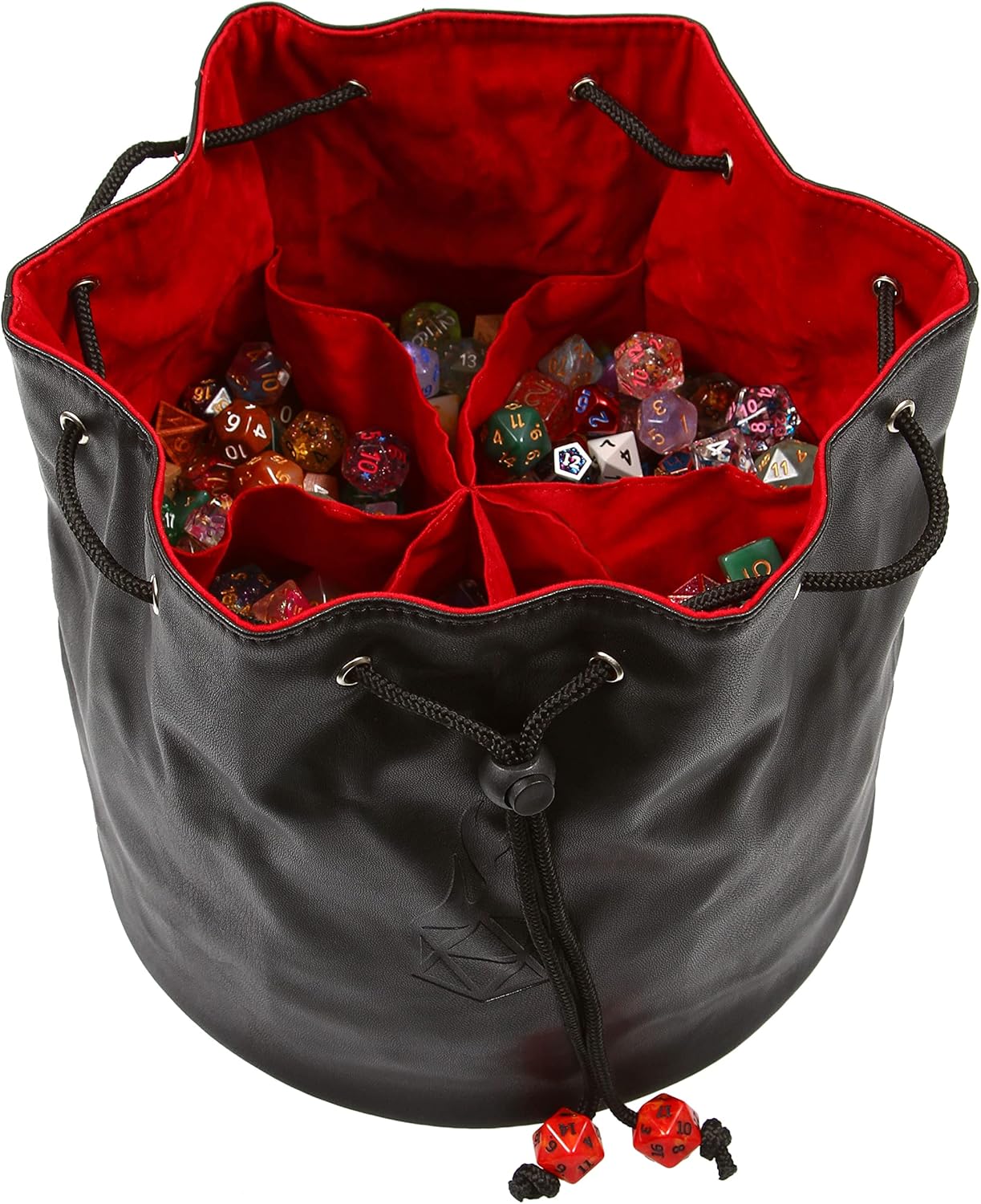 Forged Dice Co. Pouch of The Endless Hoard Dice Bag - Holds Over 1,000 Polyhedral Dice - Dice Storage Bag with 7 Pockets - Perfect for Bulk Dice - Black/Red