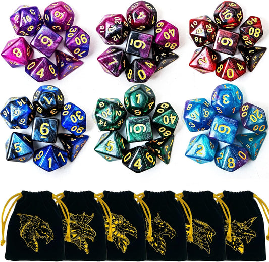 DND Dice Set 42 Pcs Polyhedral Dungeons and Dragons Rolling Dice for D&D RPG MTG Table Games Dice Bulk with Colorful Drawstring Bags and Dice Tray (Star)