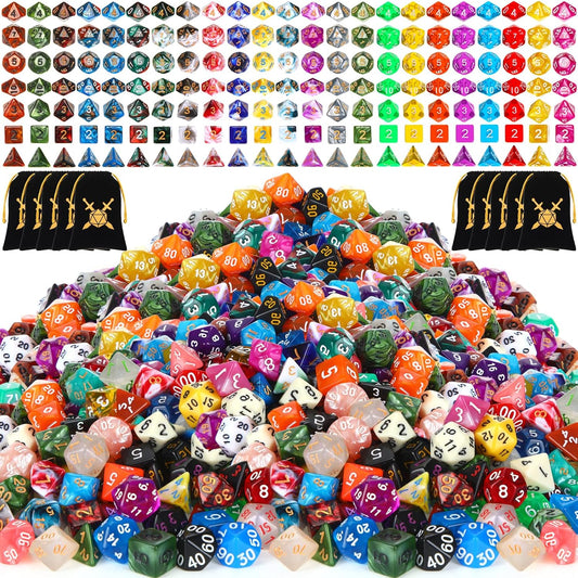 Yilloog Compatible with Dice Sets Bulk Polyhedral Dice with Drawstring Bag Multi Role Playing Table Game D4 D6 D8 D10 D% D12 D20 (418 Pcs,Assorted Style)