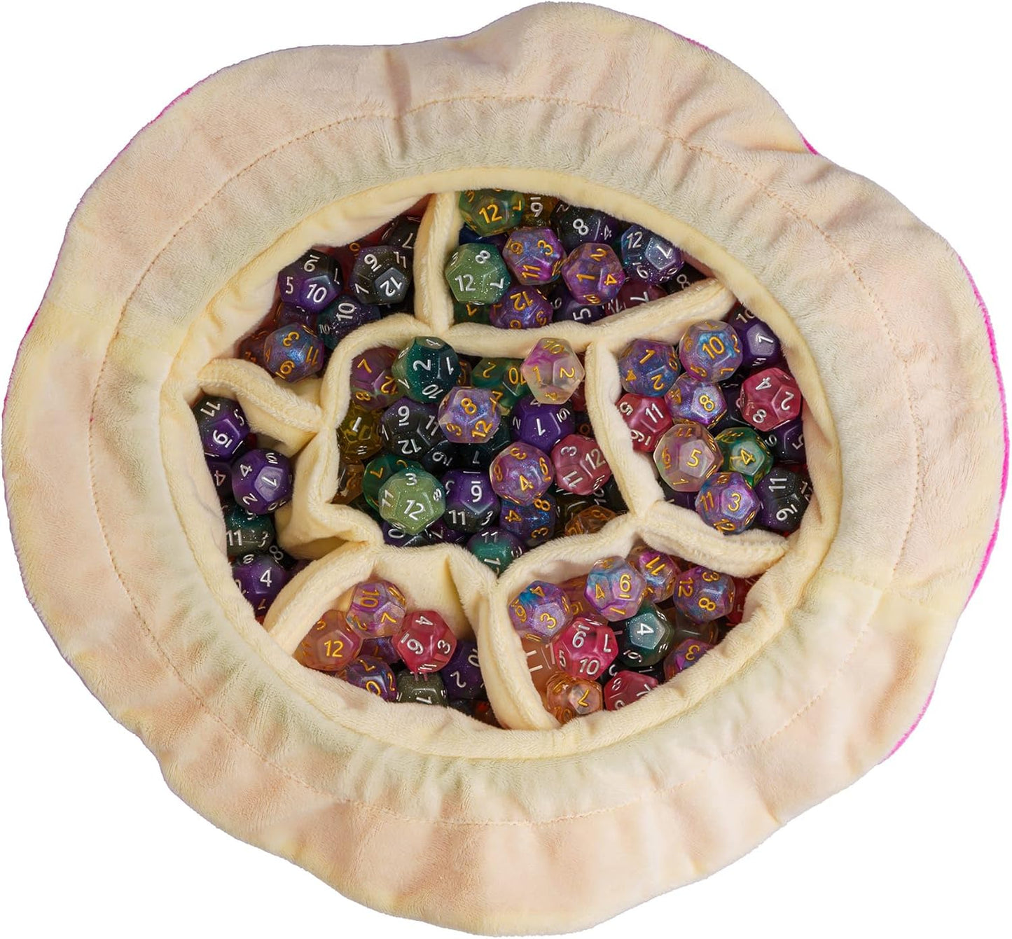 DND Dice Bags Large with Pockets Pink Storage Bag with D20 Logo for RPG Game Dices - Capacity 200+ Dice