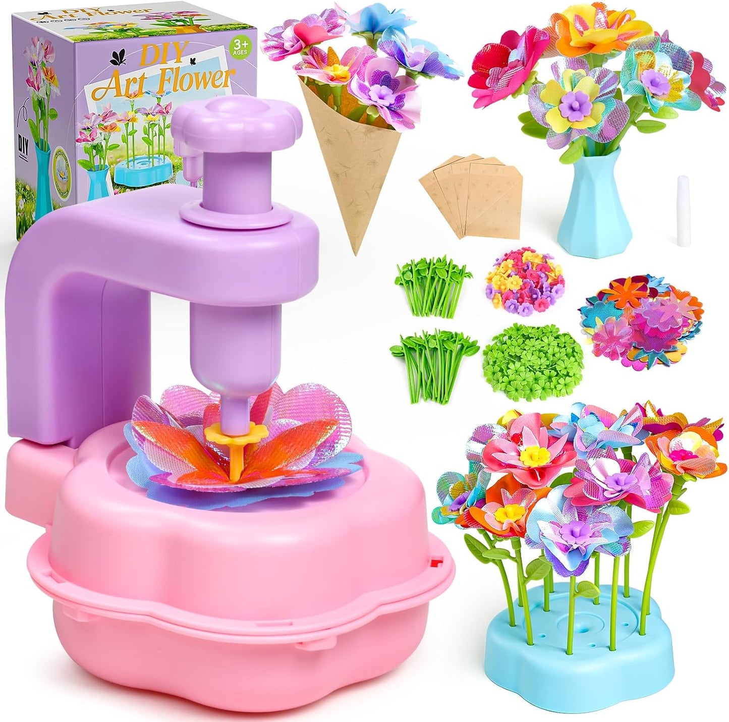 Scvcid Fabric Bouquet Toys Include Extra Accessories Set, Arts and Crafts for Kids Ages 3-12, DIY Flower Craft Kits for Toddler, Birthday Gifts for 3 4 5 6 7 8 9 10+ Year Old Girls