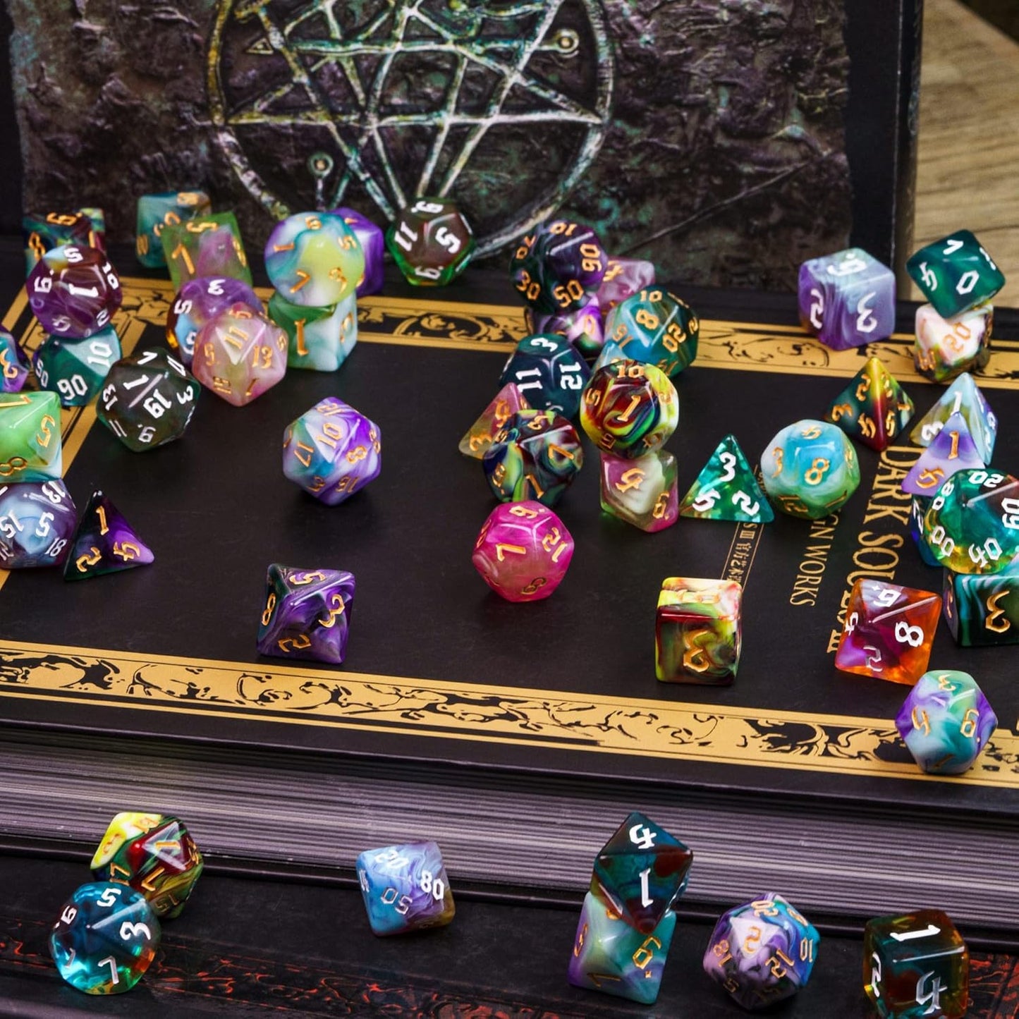 8 Sets Polyhedral Dice Set D&D, 56pcs DND Dice Set with 2 Large Leather Bag for RPG Table Games