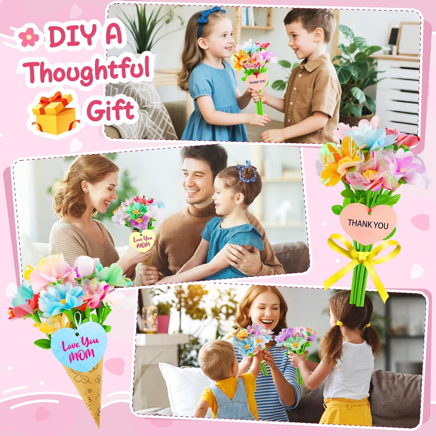 Wwzzey Fabric Flower Bouquets Toys - Arts and Crafts for Kids Ages 4-8 8-12, Kids Crafts DIY Kit with Blessing Cards, Birthday Christmas Gifts for 4 5 6 7 8+ Year Old Girls Boys