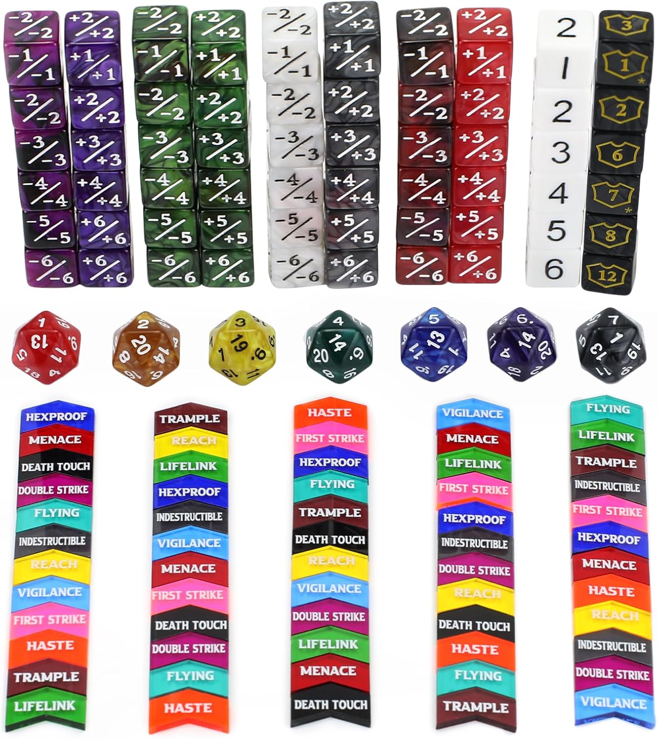 130PCS MTG Keyword Counters Tokens & MTG Life Counter Dice Set for Magic Card Accessories, Compatible with MTG CCG Card Gaming Accessories
